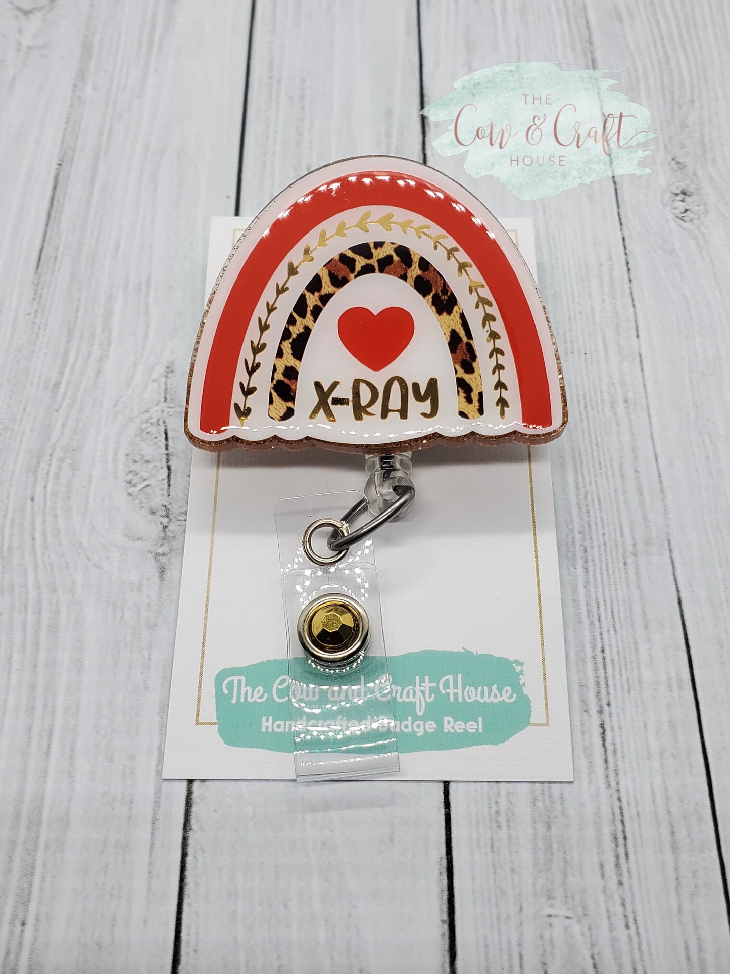 Rainbow Leopard Print Badge Reel: RN, X-Ray, or Personalized