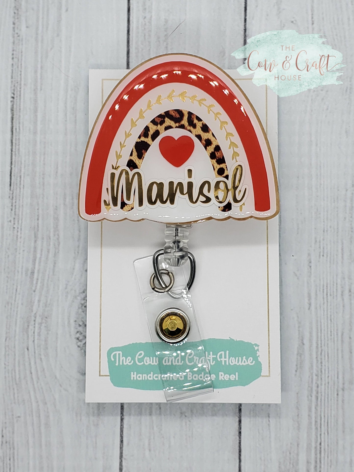 Rainbow Leopard Print Badge Reel: RN, X-Ray, or Personalized