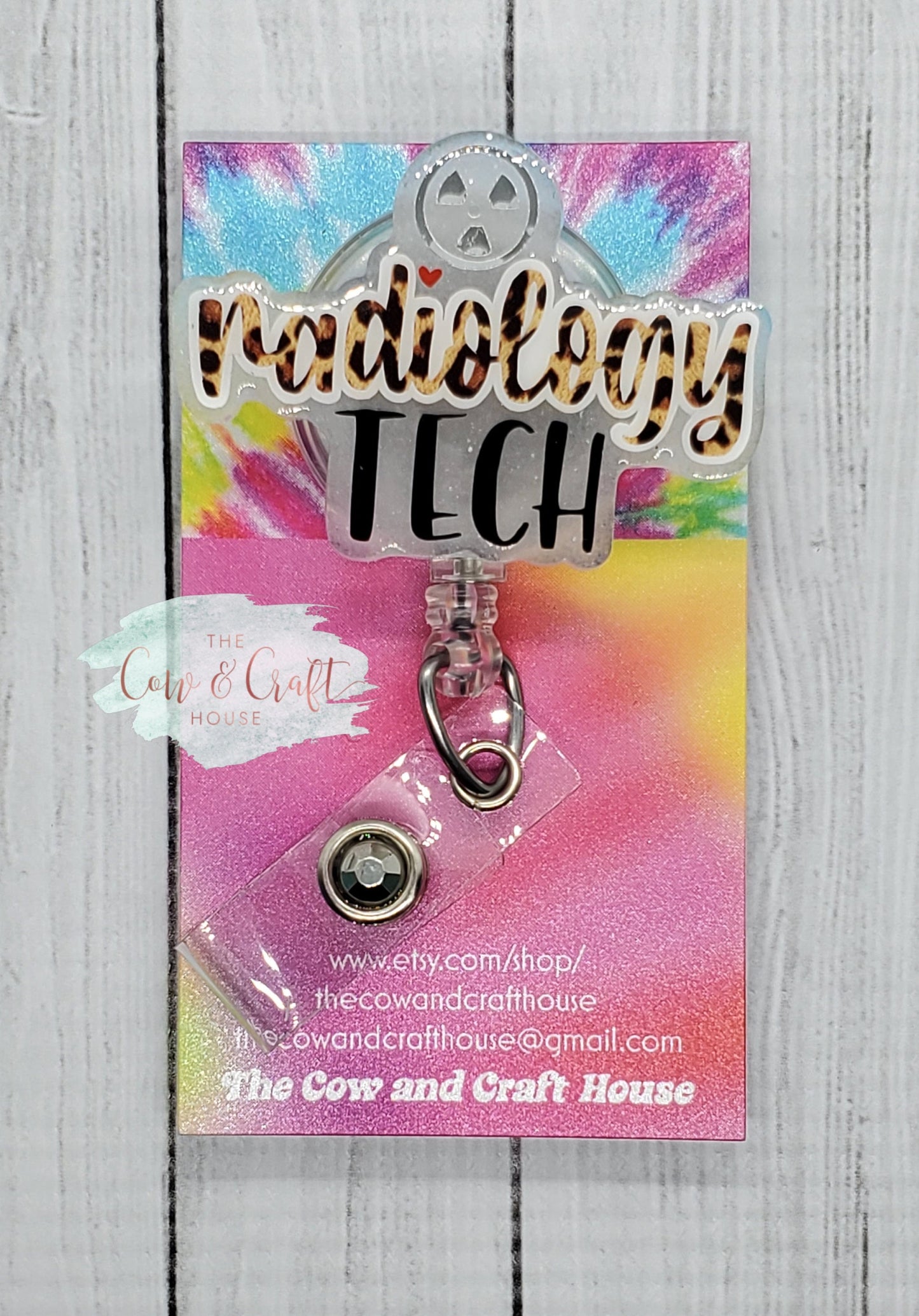 Radiology Tech Badge Reel: Leopard Print, Glitter, Skeleton Charm