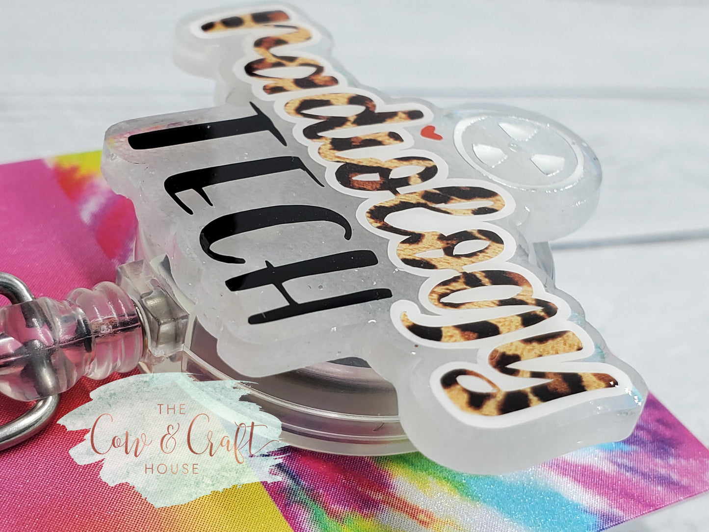 Radiology Tech Badge Reel: Leopard Print, Glitter, Skeleton Charm
