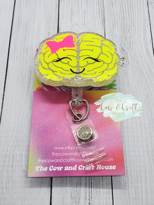 Brain Badge Reel • Cute Retractable ID Holder, Neurology Gift