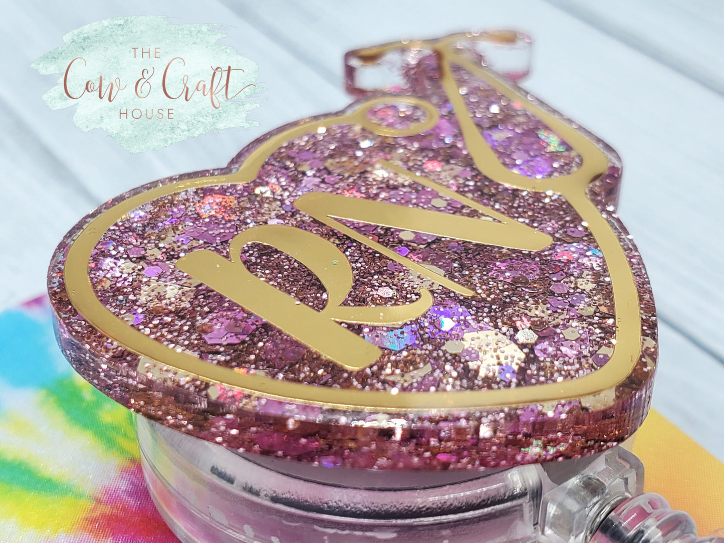 RN Badge Reel: Stethoscope Heart, Pink & Gold Glitter, Handmade