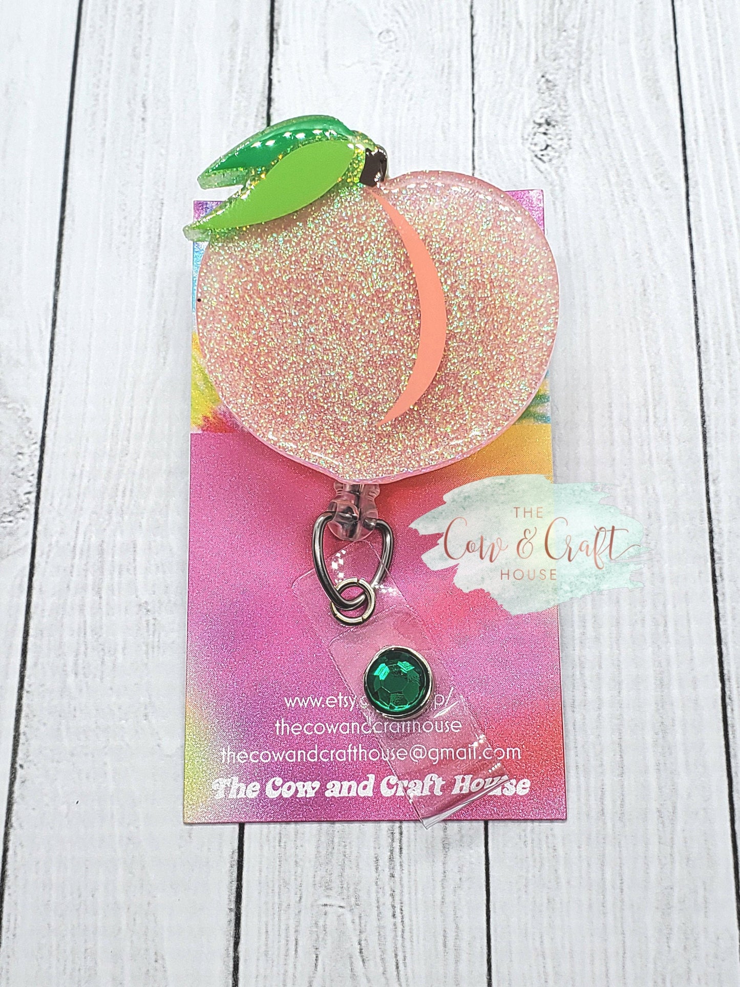 Peach Badge Reel: Glitter Acrylic ID Holder