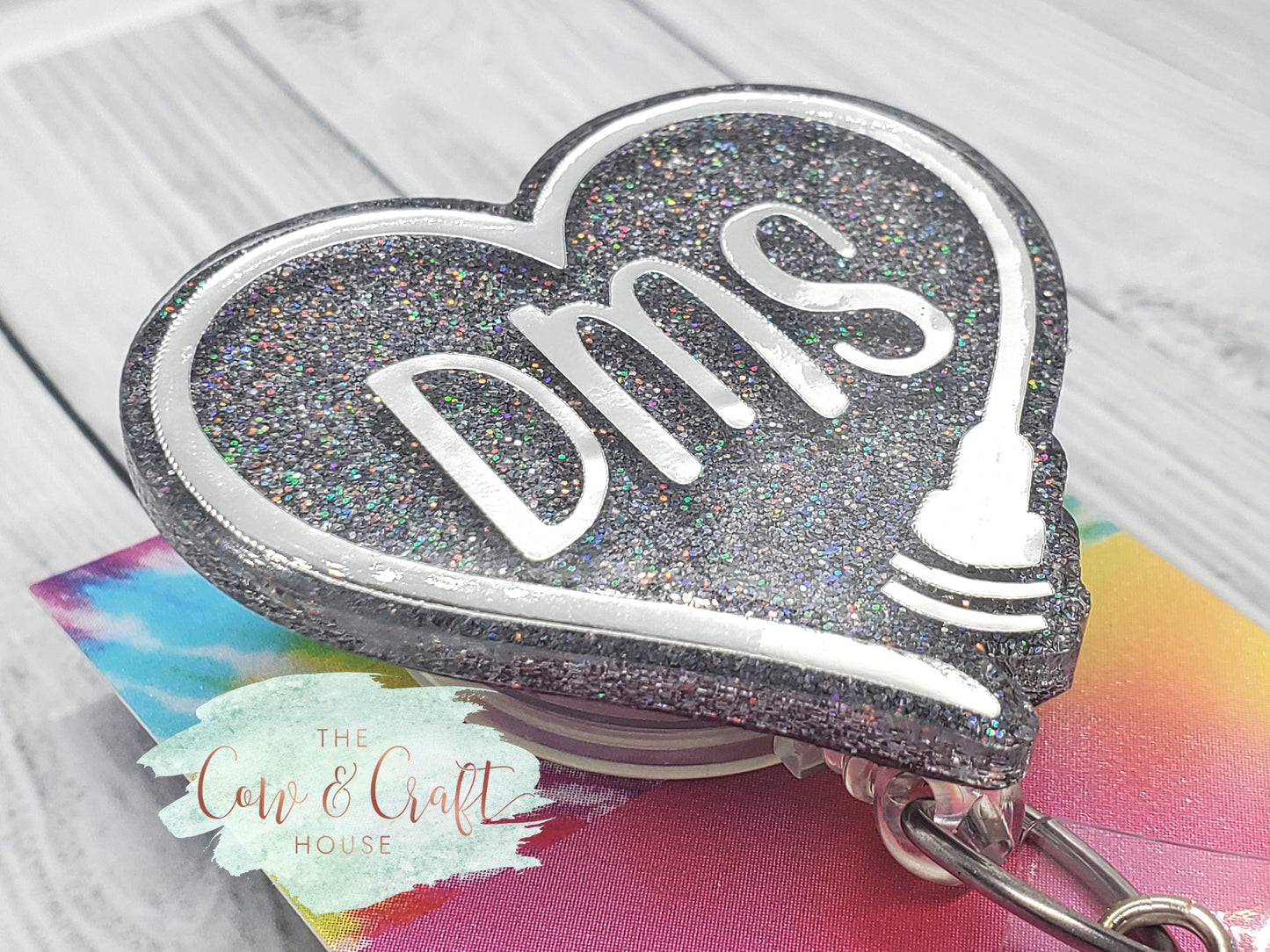 DMS Heart Badge Reel: Silver Glitter Sonographer ID Holder