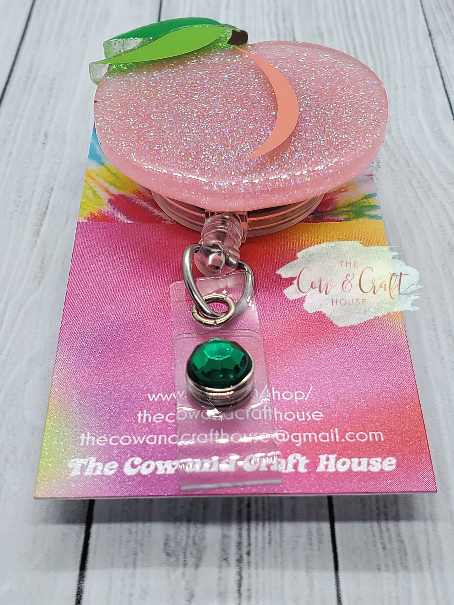Peach Badge Reel: Glitter Acrylic ID Holder