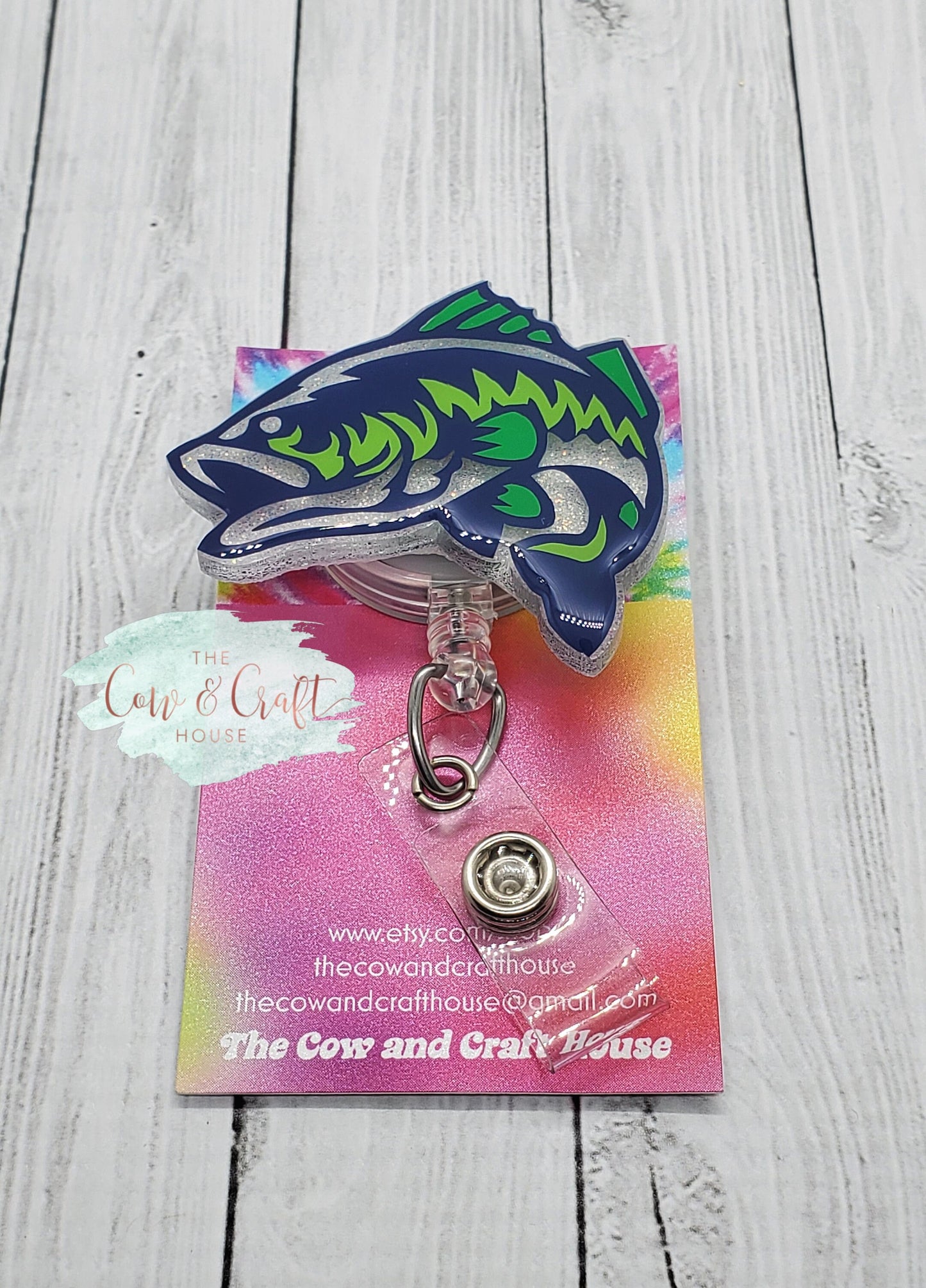 Bass Fish Badge Reel: Glitter Medical Badge Holder