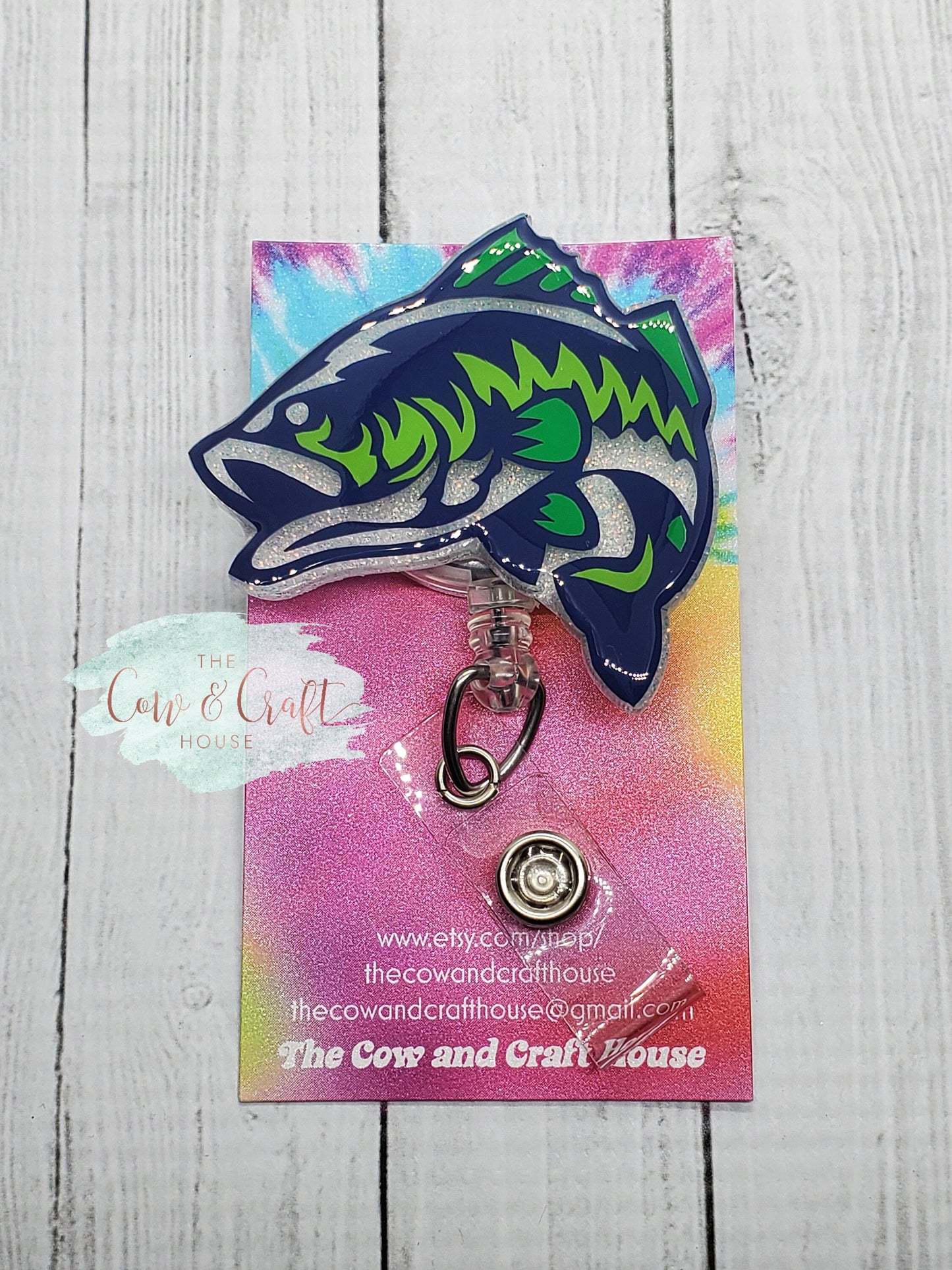 Bass Fish Badge Reel: Glitter Medical Badge Holder