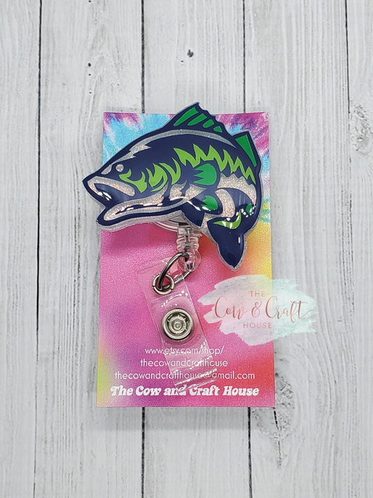 Bass Fish Badge Reel: Glitter Medical Badge Holder