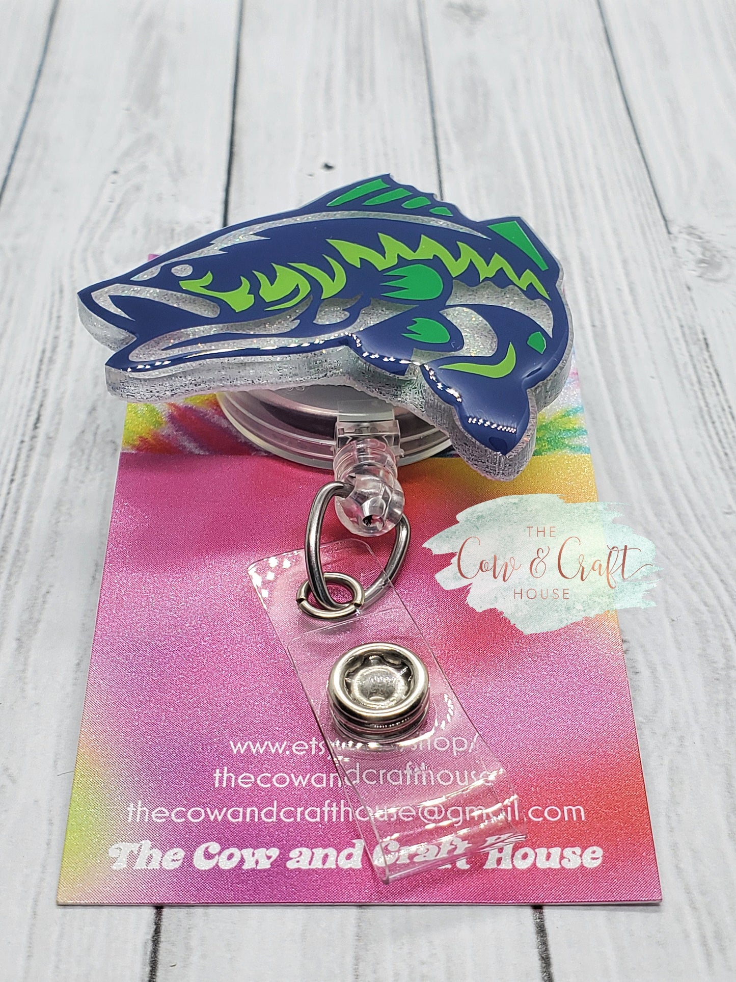 Bass Fish Badge Reel: Glitter Medical Badge Holder