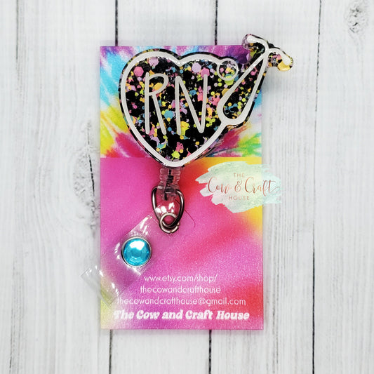 RN Stethoscope Heart Badge Reel: Glitter Nurse ID Holder