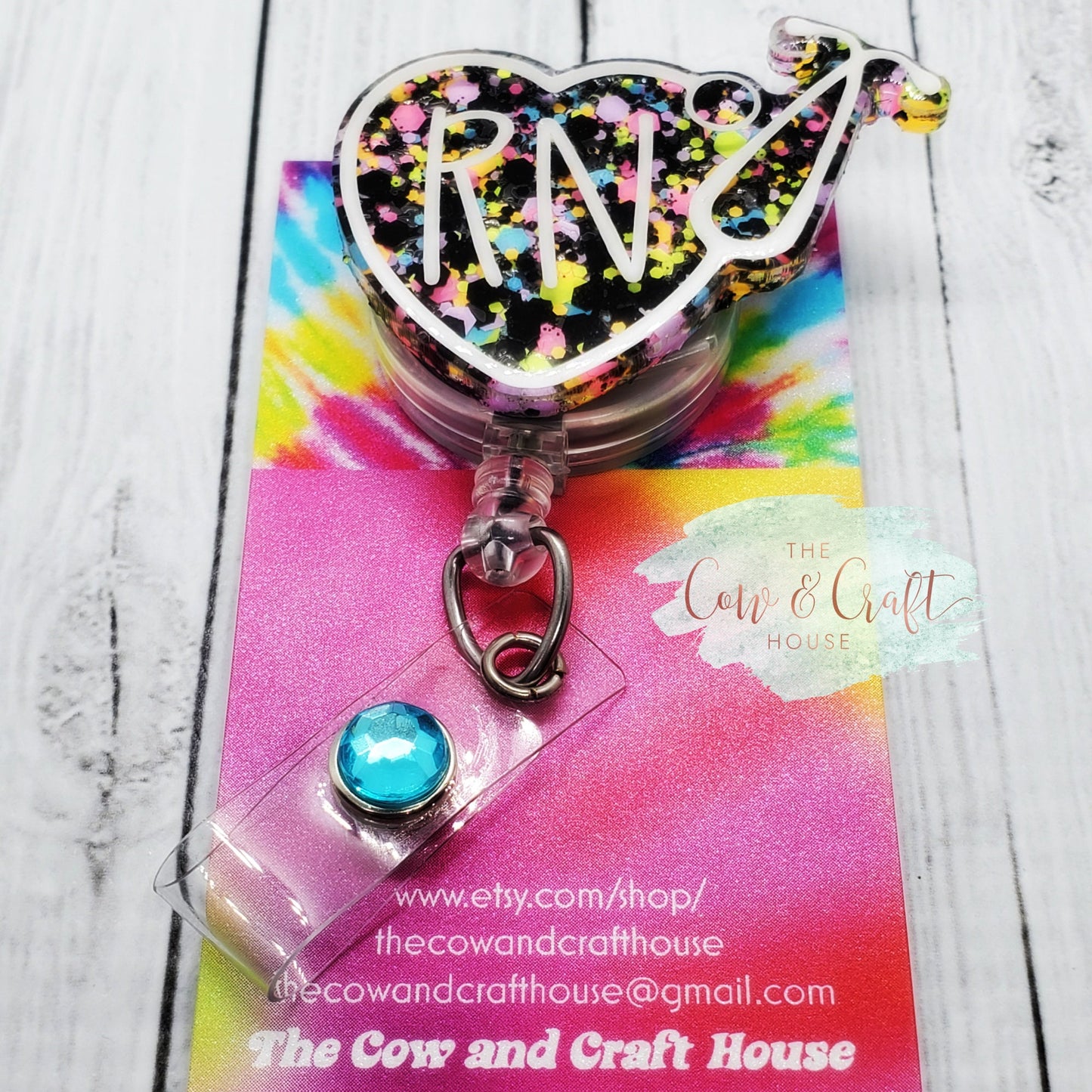RN Stethoscope Heart Badge Reel: Glitter Nurse ID Holder