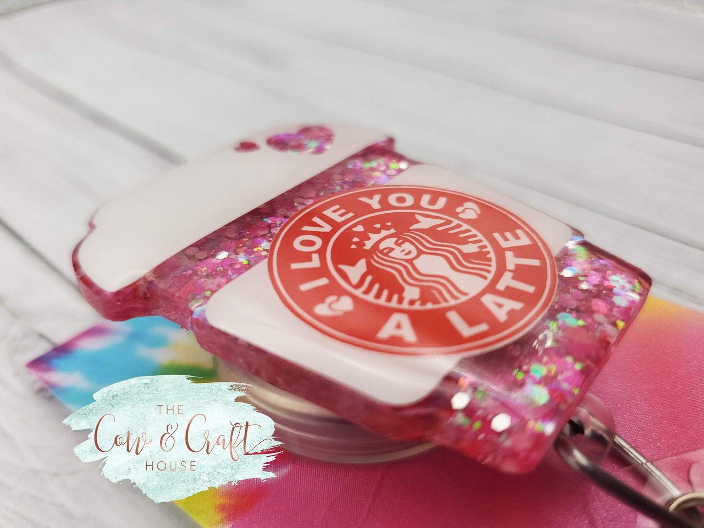 Starbucks Badge Reel: I Love You A Latte, Glitter Resin Acrylic