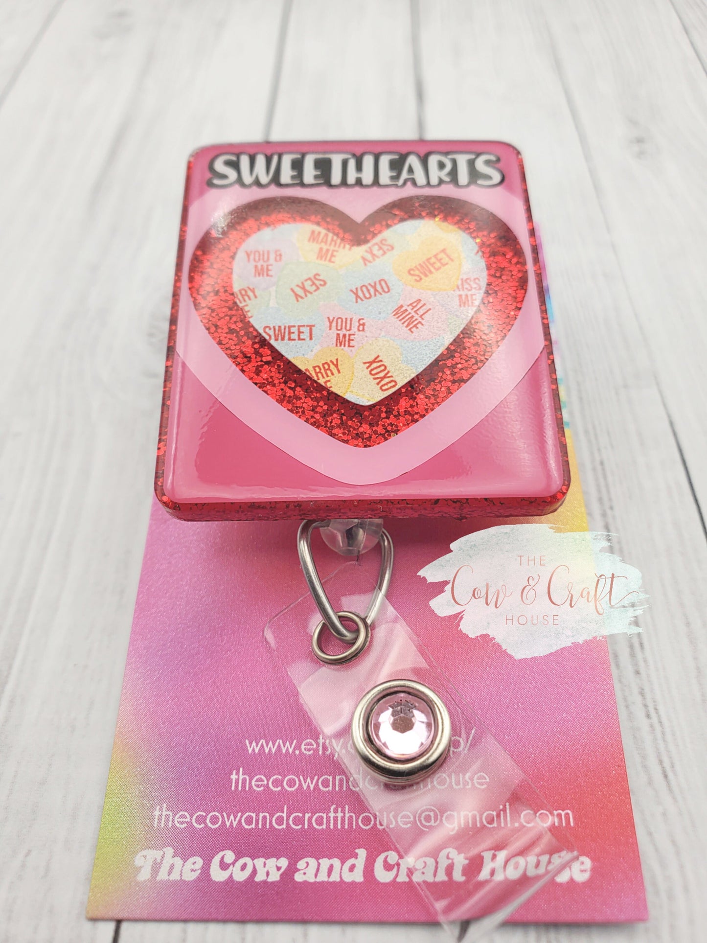 Candy Hearts Badge Reel, Valentine's Day Swivel Clip, Nurse Gift