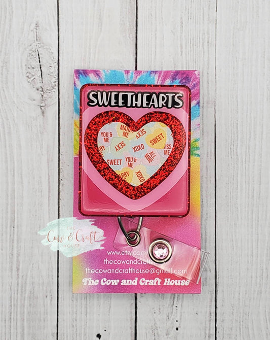 Candy Hearts Badge Reel, Valentine's Day Swivel Clip, Nurse Gift