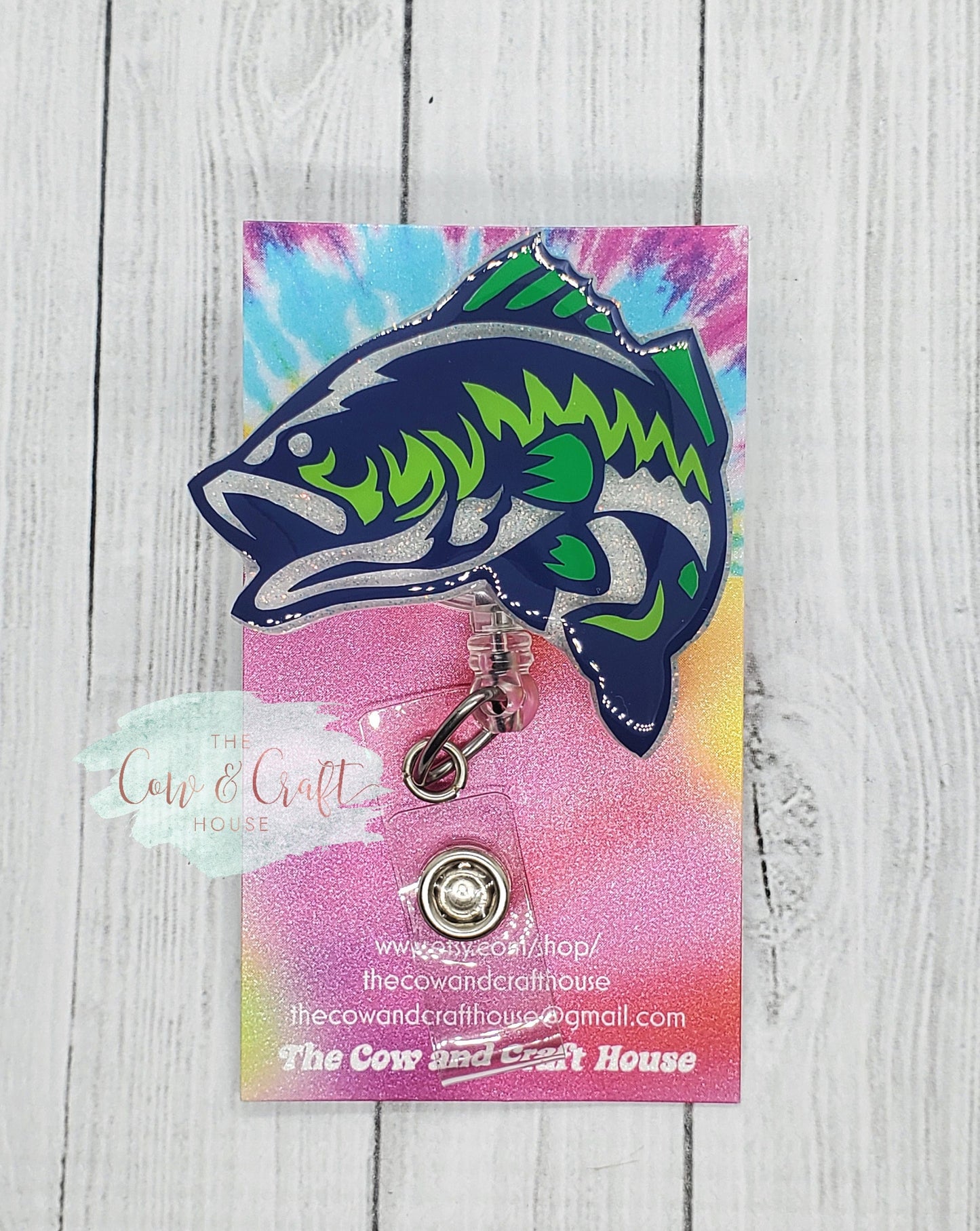 Bass Fish Badge Reel: Glitter Medical Badge Holder