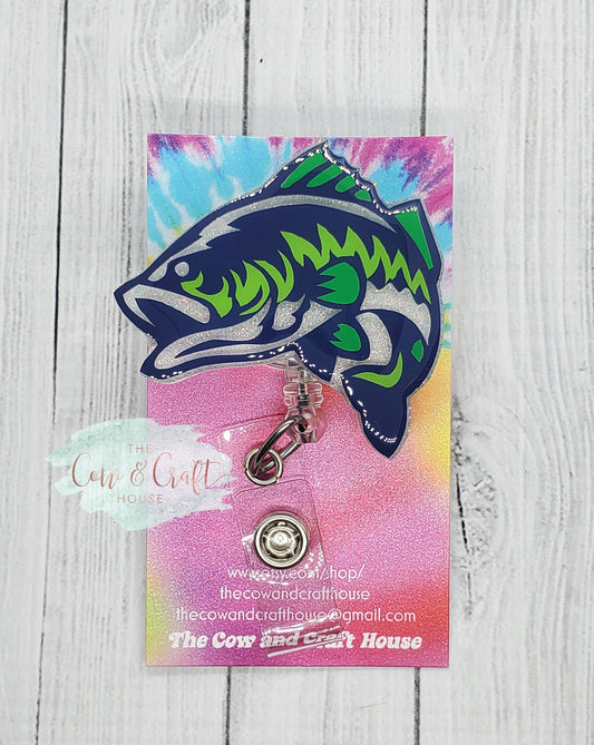 Bass Fish Badge Reel: Glitter Medical Badge Holder