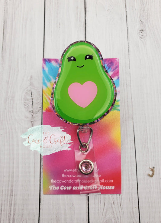 Avocado Badge Reel: Glitter Food Badge Clip, Medical Nurse ID