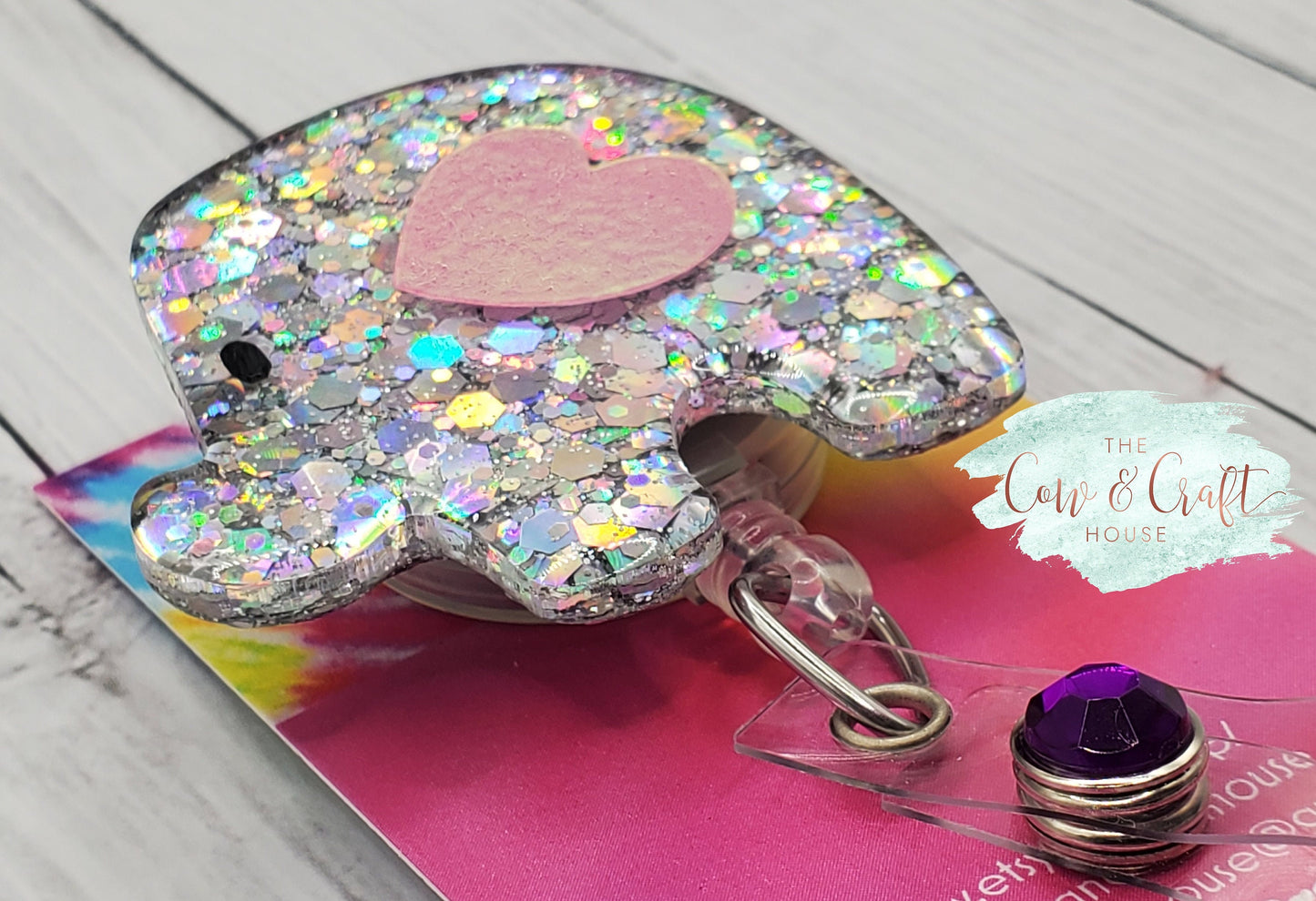 Elephant Badge Reel: Glitter Acrylic ID Badge Holder