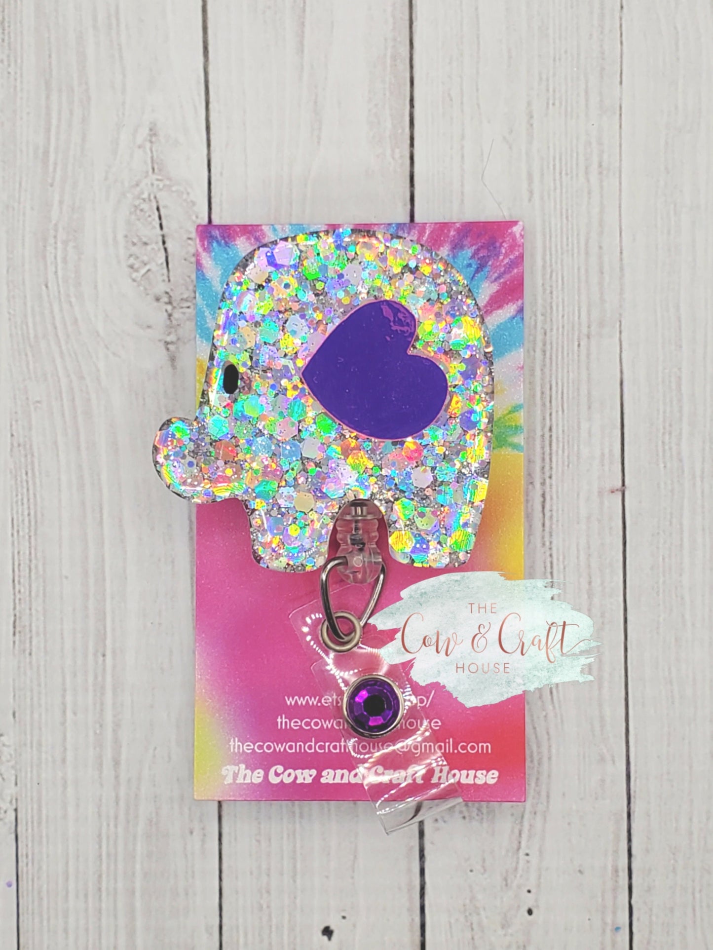 Elephant Badge Reel: Glitter Acrylic ID Badge Holder