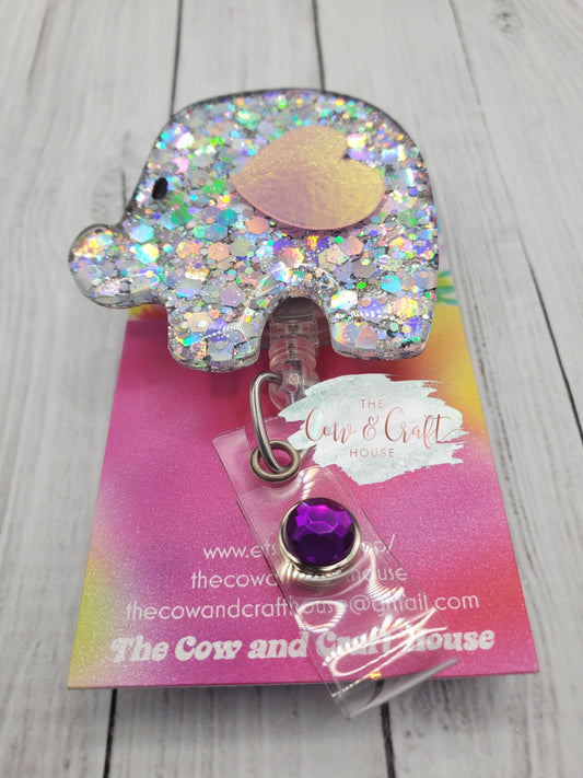 Elephant Badge Reel: Glitter Acrylic ID Badge Holder