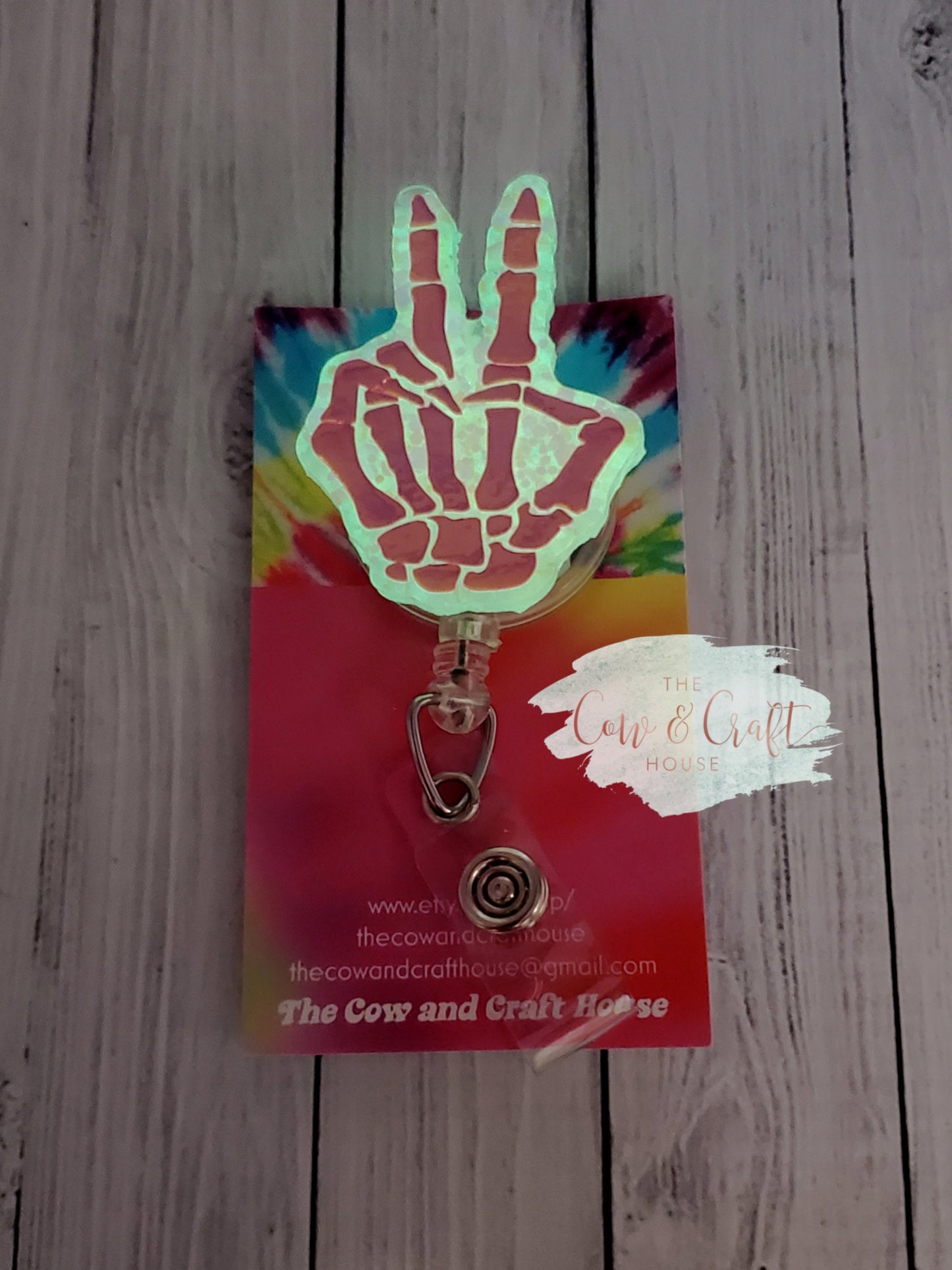 Peace Bones Badge Reel: Glow-in-the-Dark Radiology Tech Badge