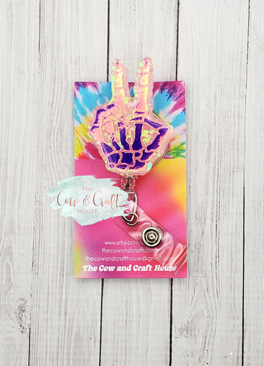 Peace Bones Badge Reel: Glow-in-the-Dark Radiology Tech Badge