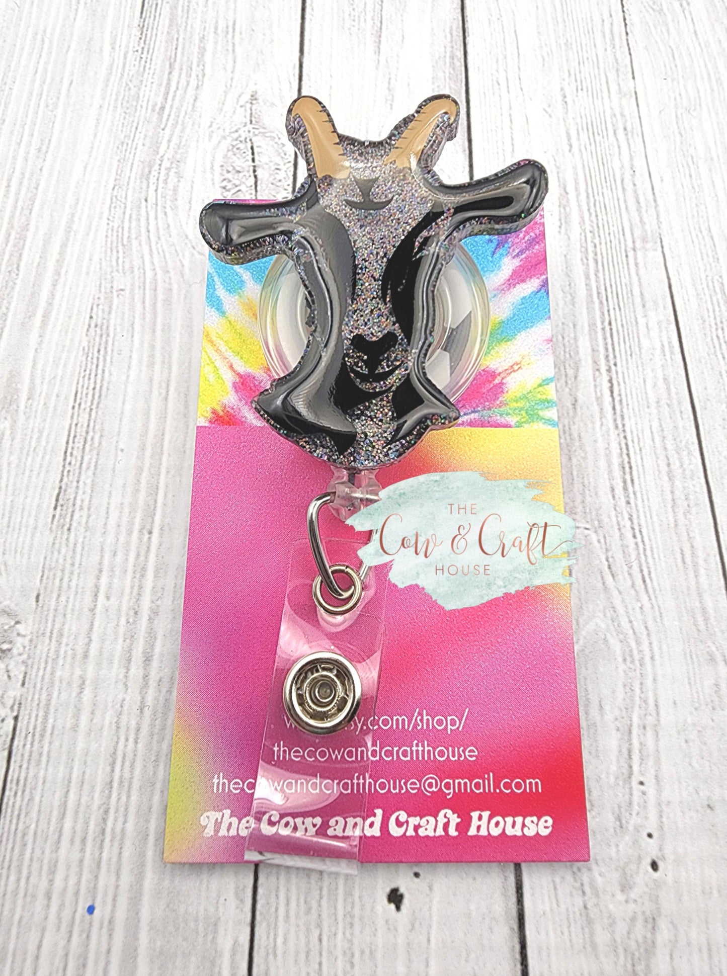 Goat Badge Reel: Acrylic Glitter ID Badge Holder