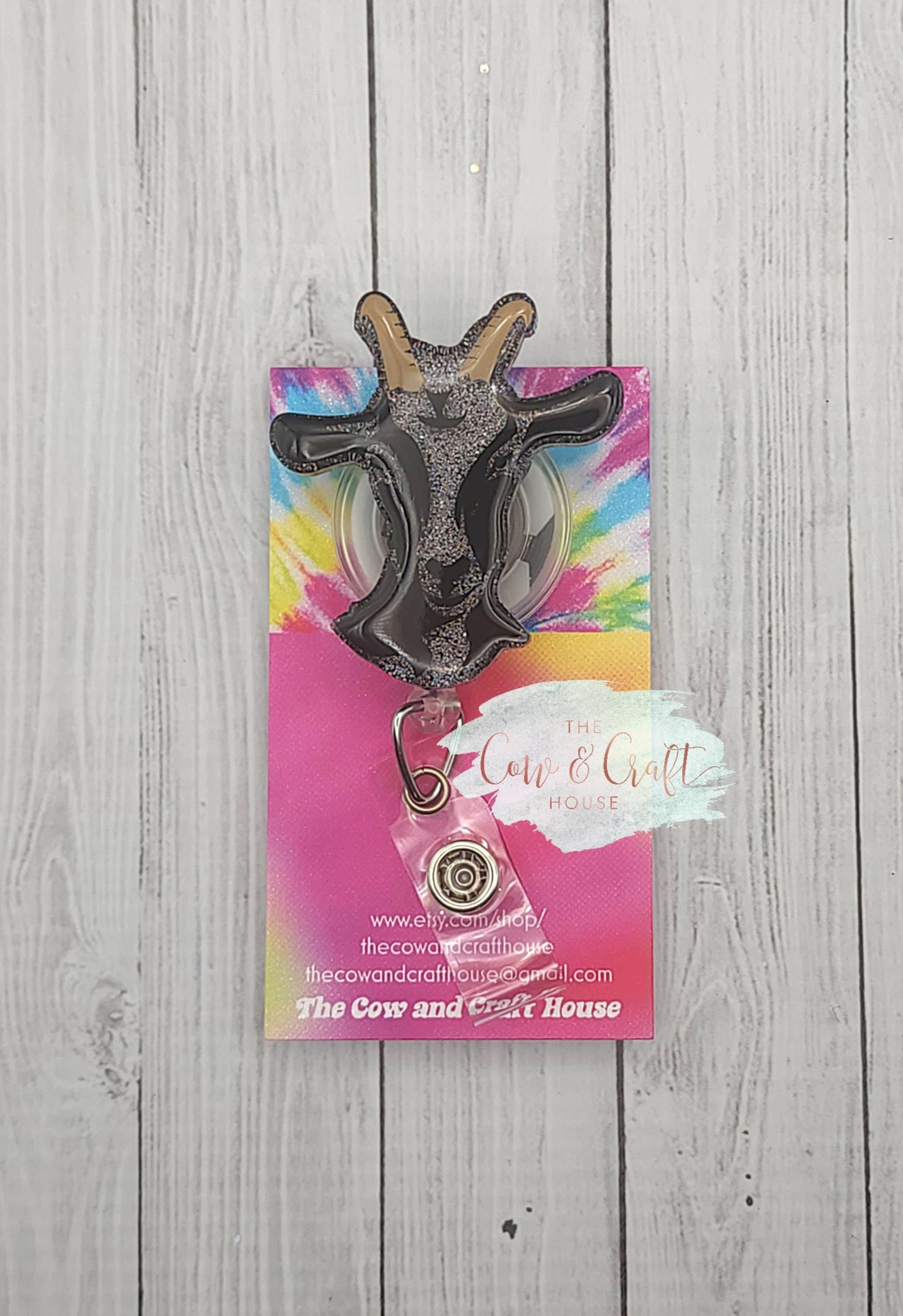 Goat Badge Reel: Acrylic Glitter ID Badge Holder