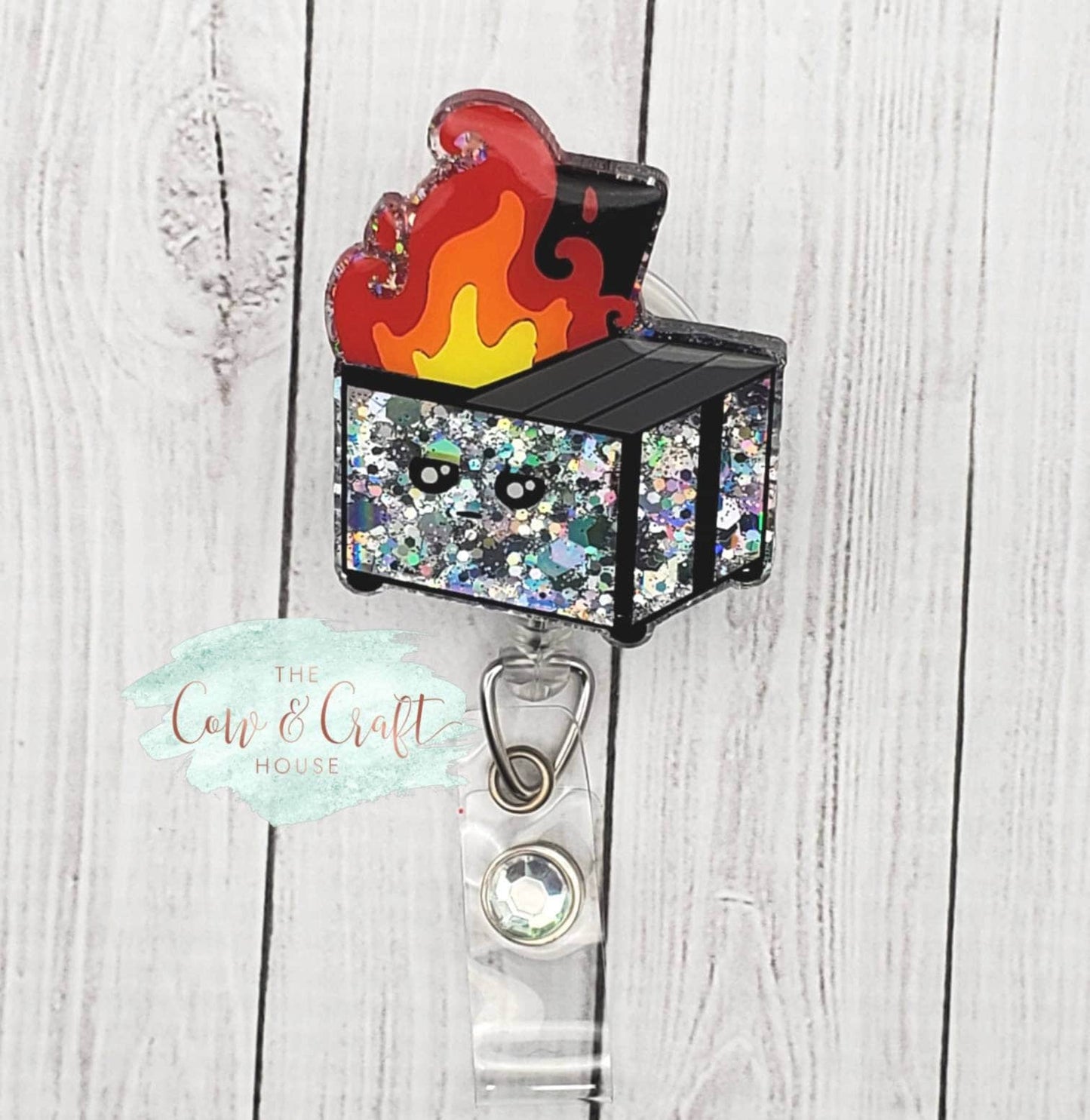 Dumpster Fire Badge Reel: Glitter Nurse ID Holder