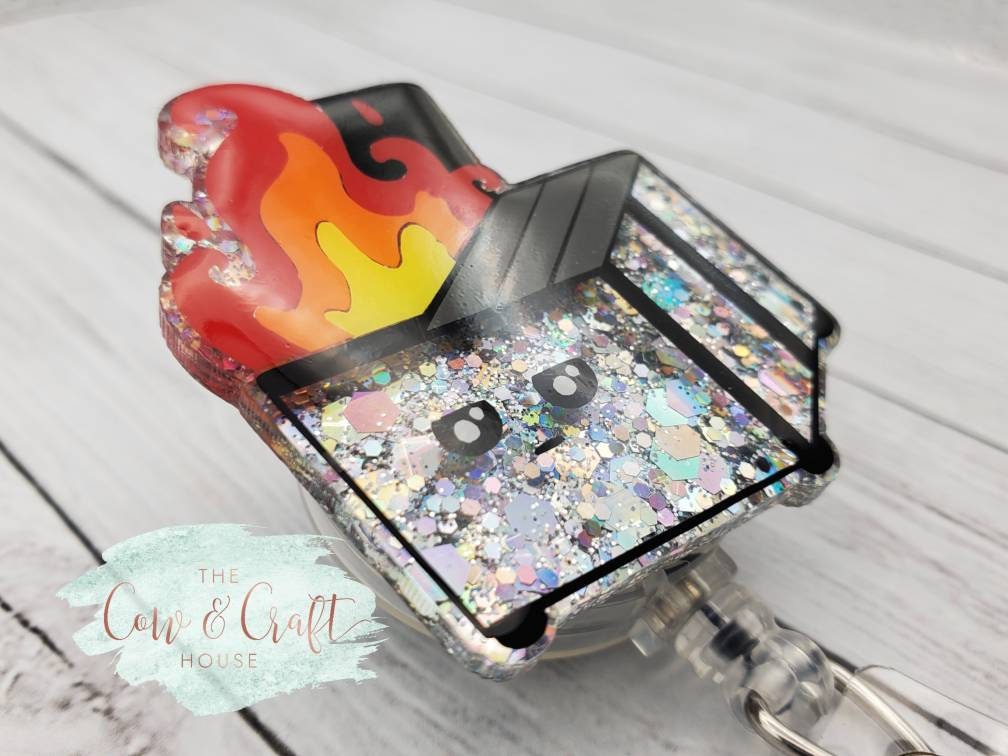 Dumpster Fire Badge Reel: Glitter Nurse ID Holder