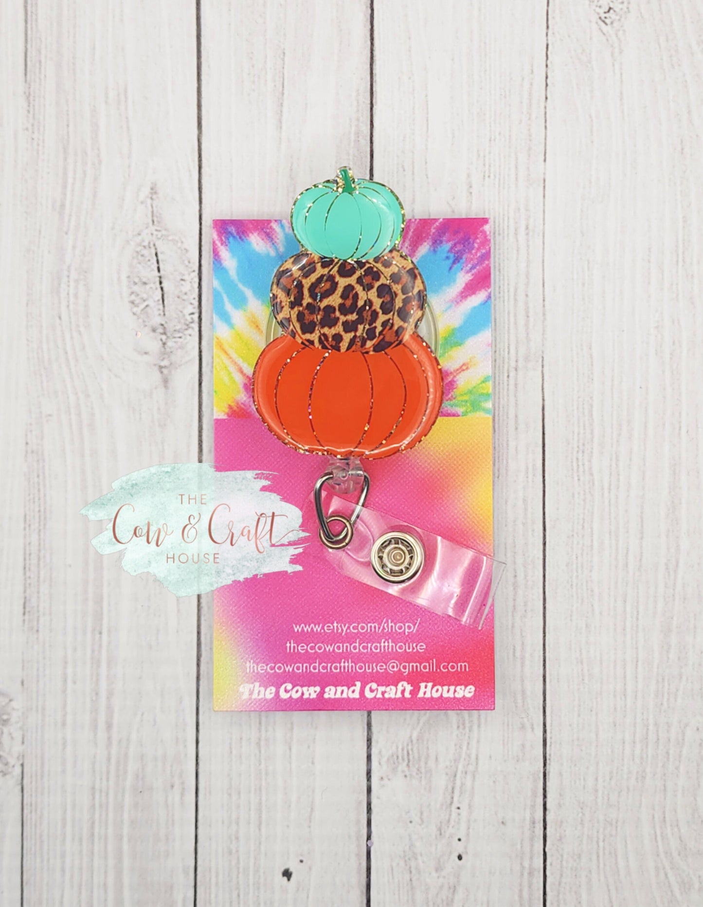 Stacked Pumpkin Badge Reel: Glitter Resin Fall Holiday Badge