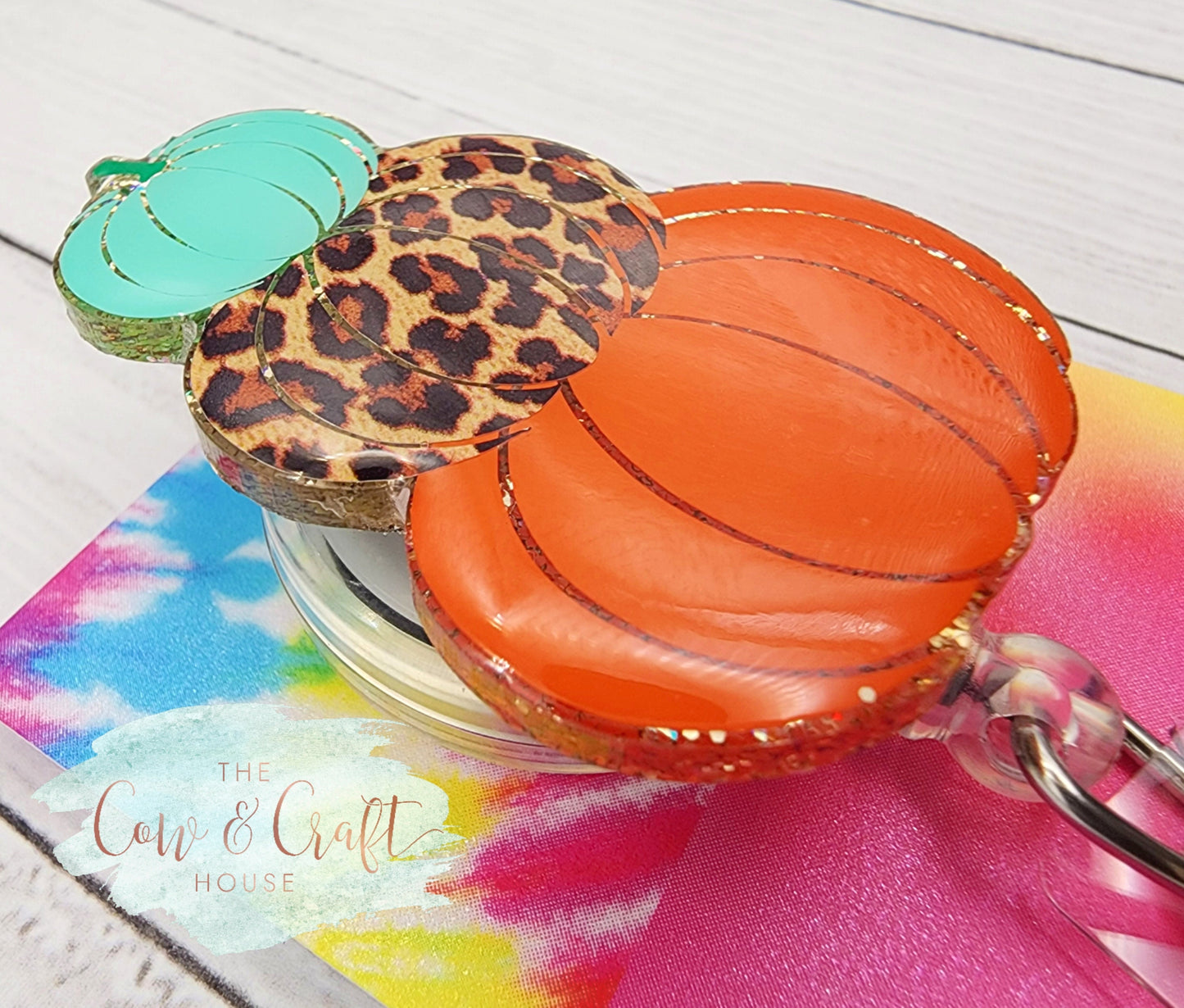 Stacked Pumpkin Badge Reel: Glitter Resin Fall Holiday Badge