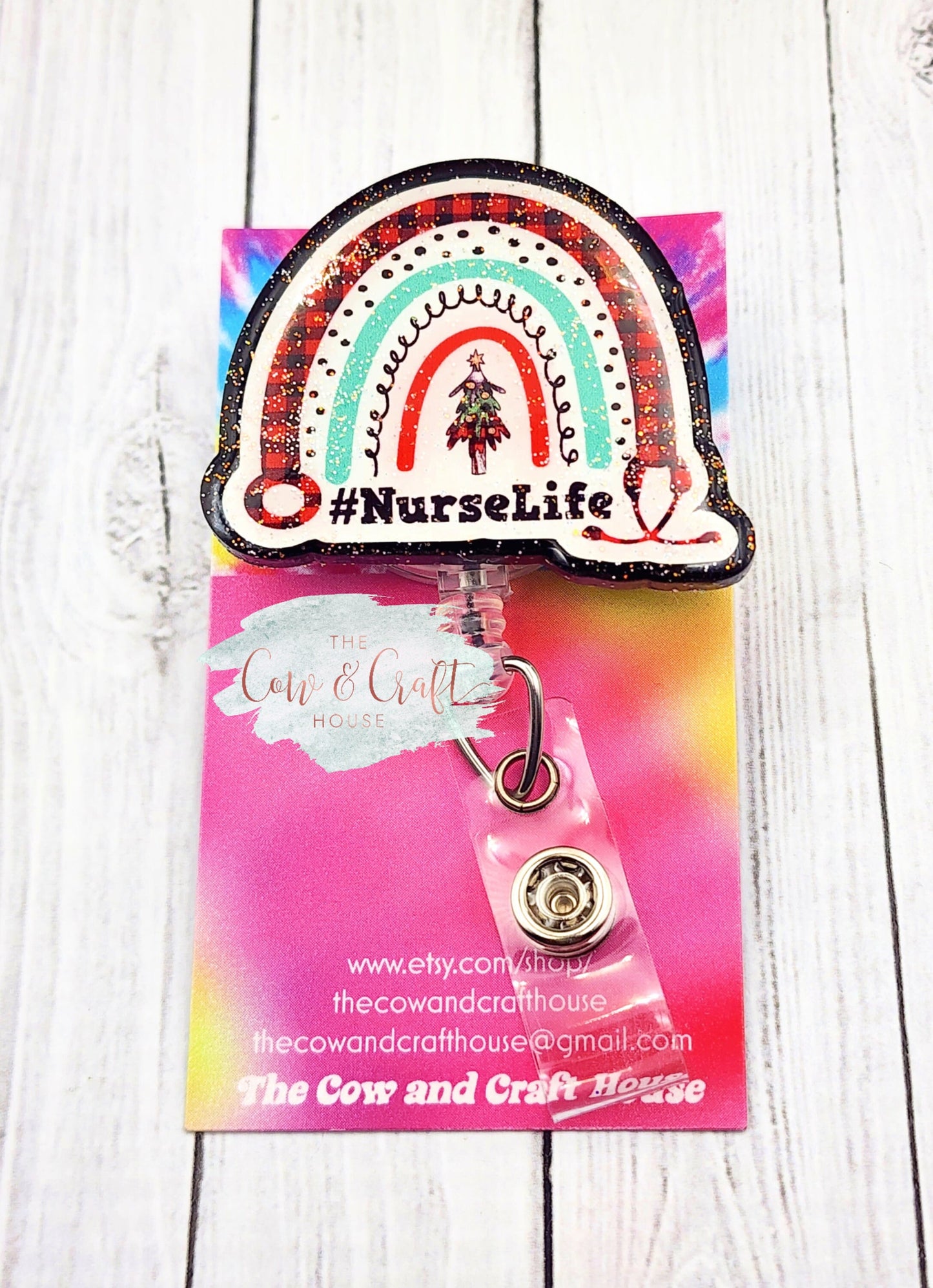 Reindeer Christmas Badge Reel: Glitter Nurse ID Holder