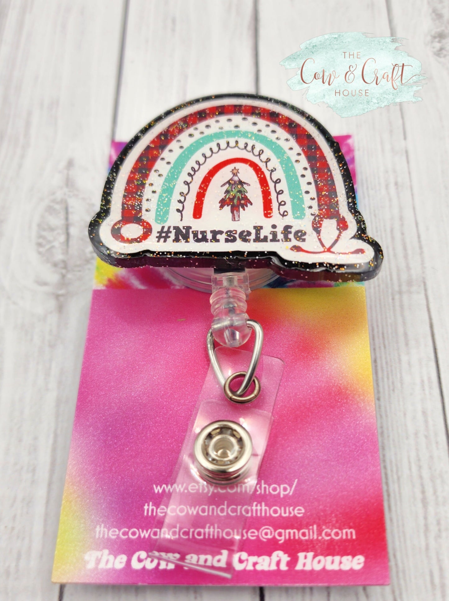 Reindeer Christmas Badge Reel: Glitter Nurse ID Holder