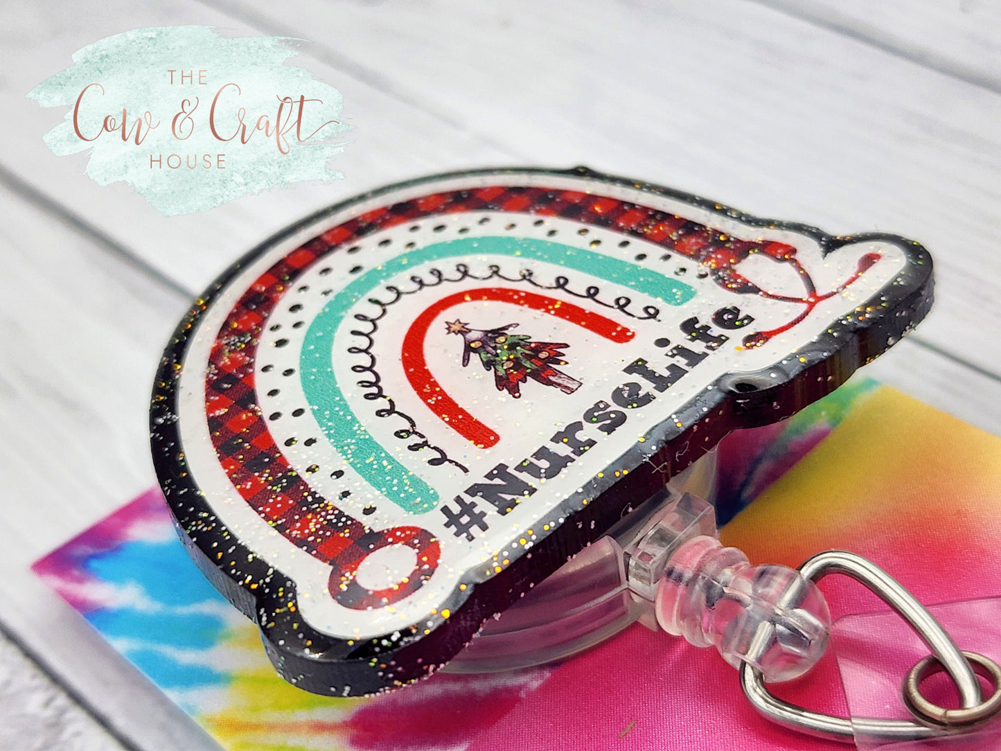 Reindeer Christmas Badge Reel: Glitter Nurse ID Holder