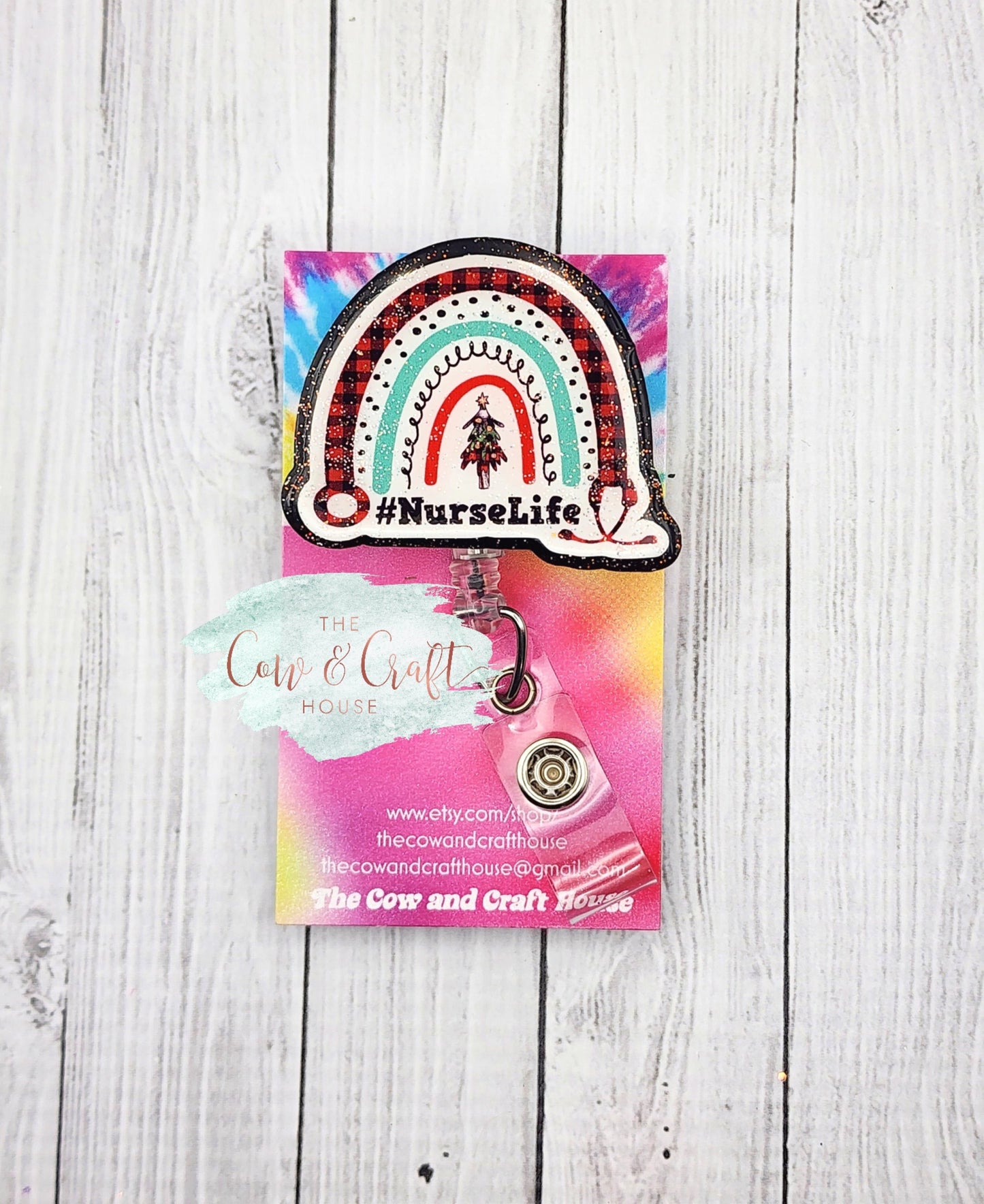 Reindeer Christmas Badge Reel: Glitter Nurse ID Holder