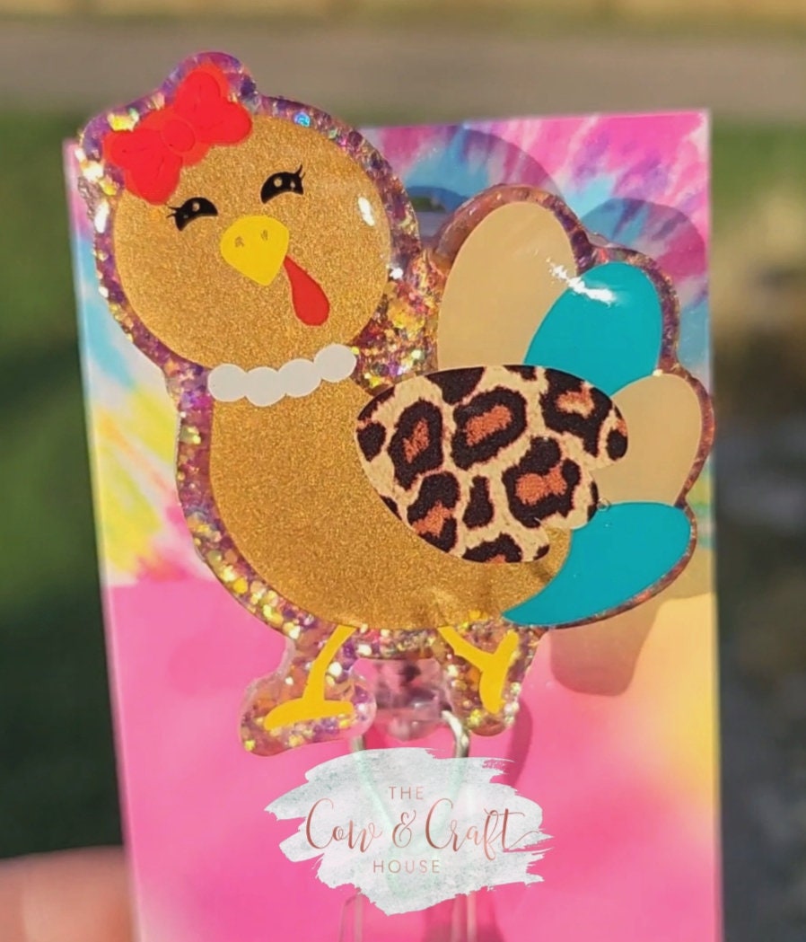 Turkey Glitter Badge Reel: Thanksgiving Holiday Nurse Gift