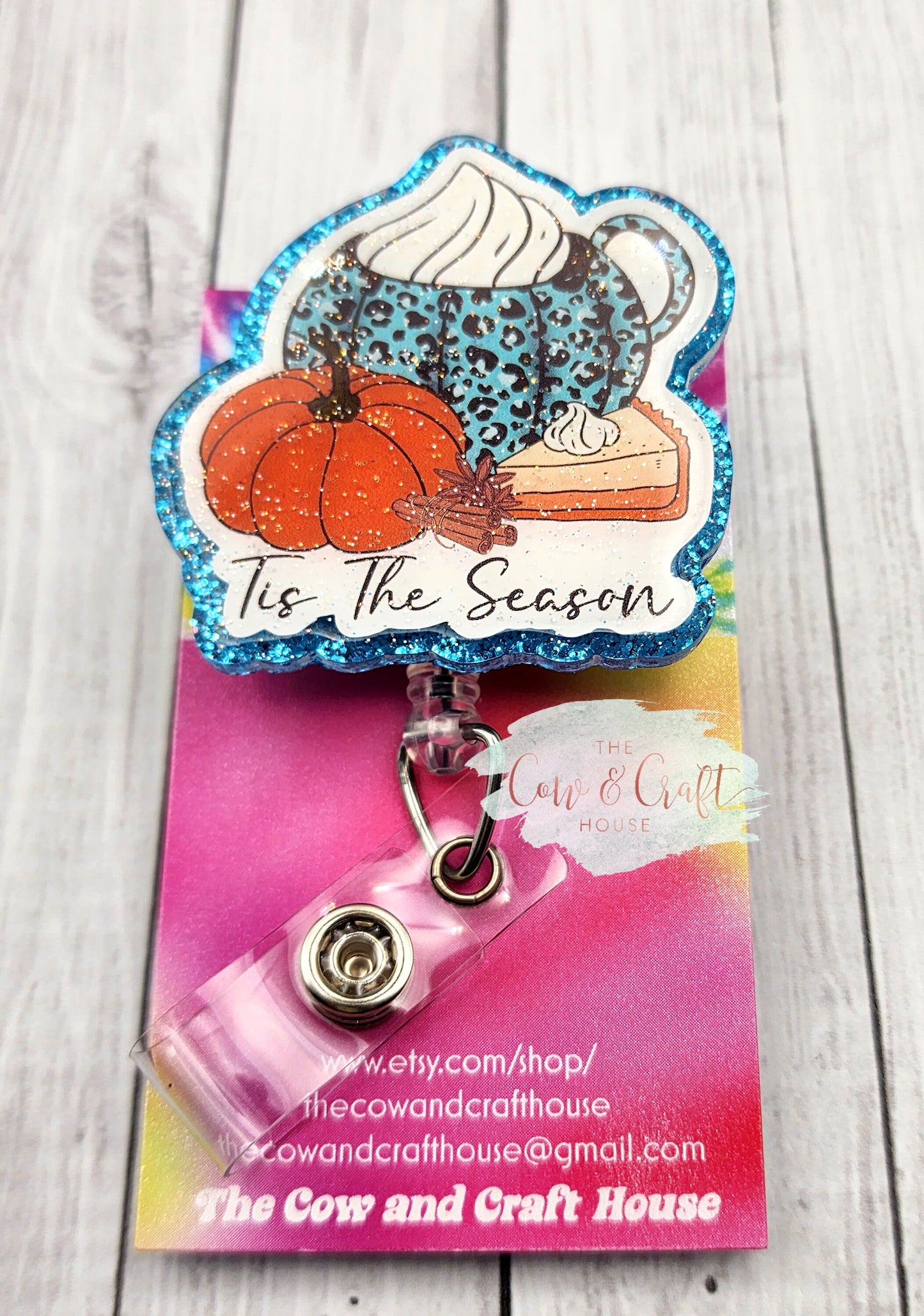 Thanksgiving Badge Reel: Acrylic Pumpkin, Glitter Holiday Badge