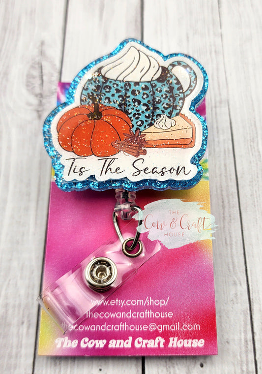 Thanksgiving Badge Reel: Acrylic Pumpkin, Glitter Holiday Badge