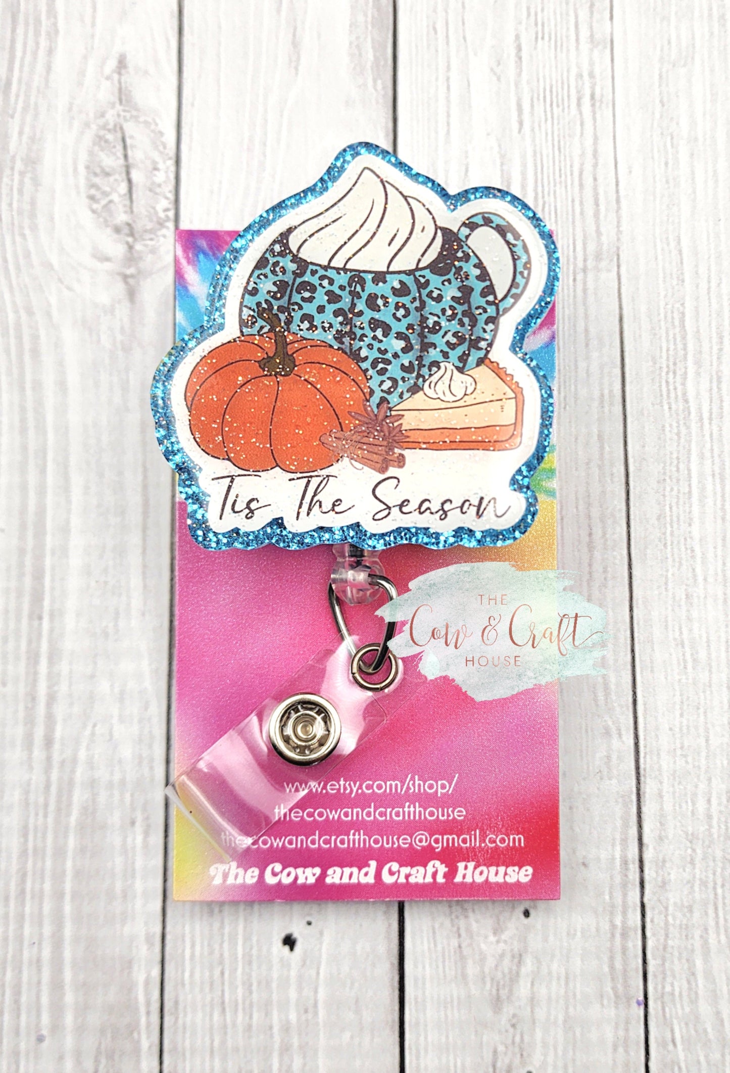 Thanksgiving Badge Reel: Acrylic Pumpkin, Glitter Holiday Badge
