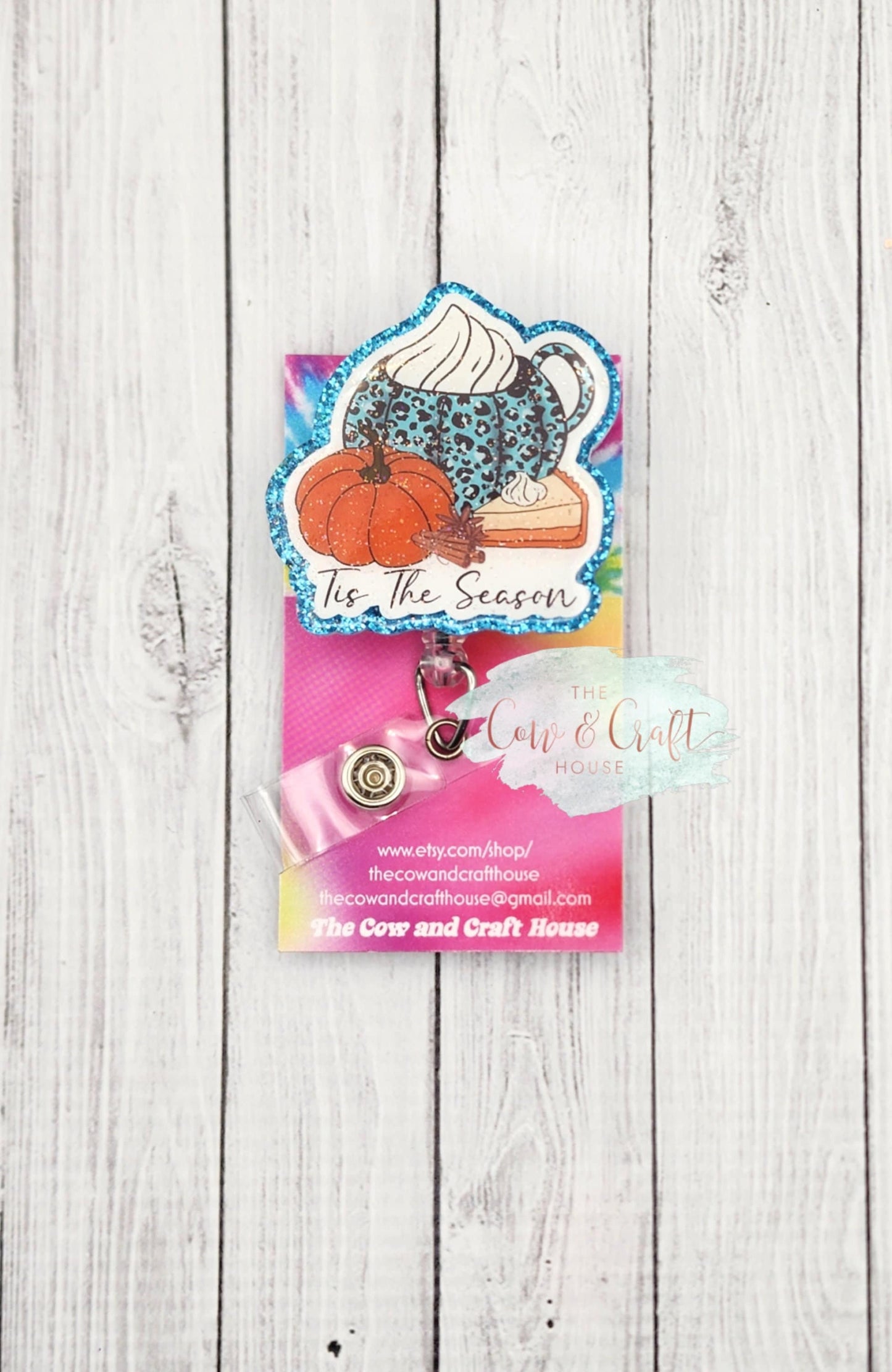 Thanksgiving Badge Reel: Acrylic Pumpkin, Glitter Holiday Badge