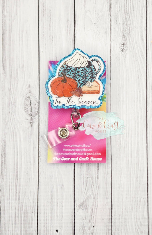 Thanksgiving Badge Reel: Acrylic Pumpkin, Glitter Holiday Badge