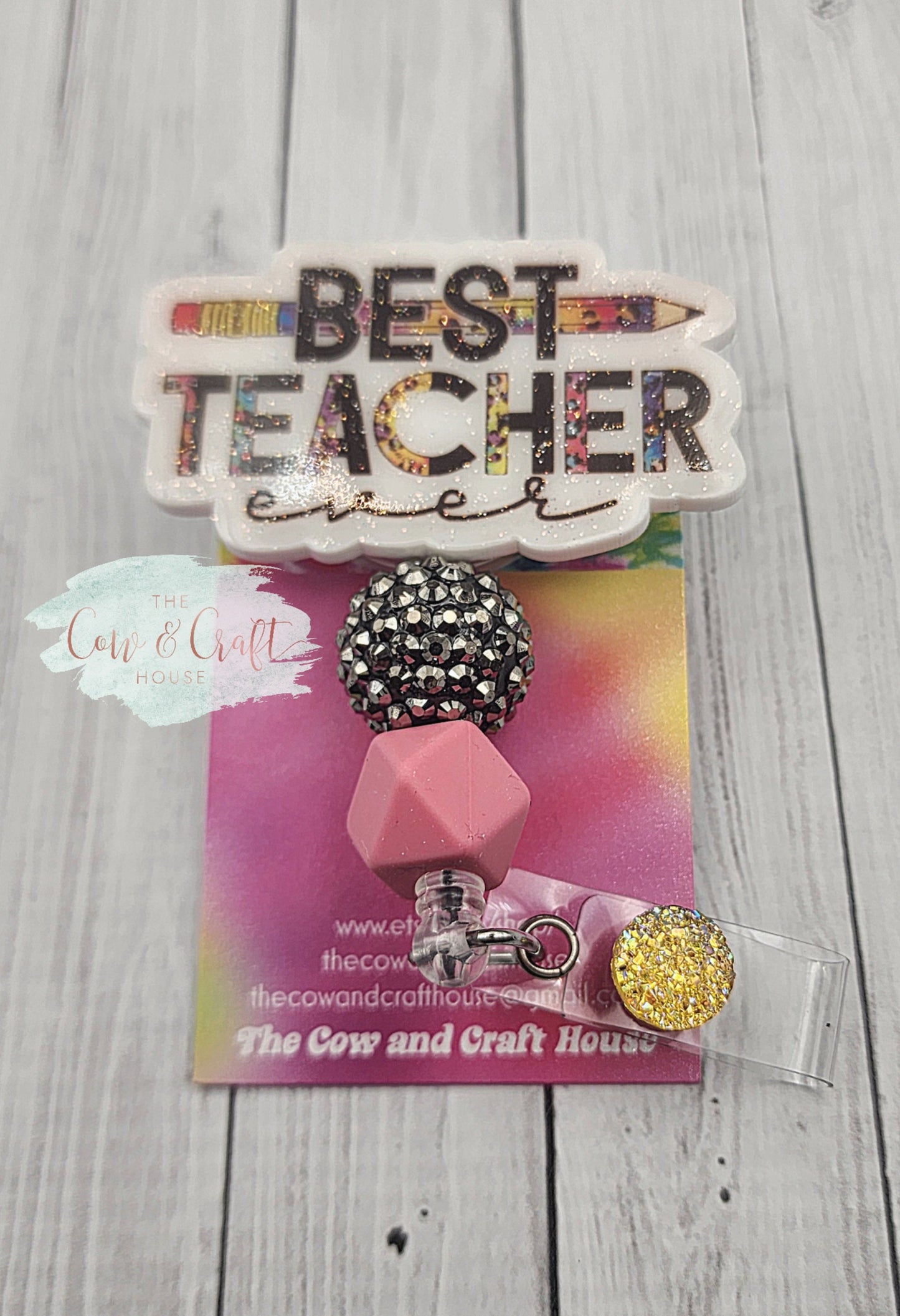 Best Teacher Ever Badge Reel, Acrylic Teacher Gift