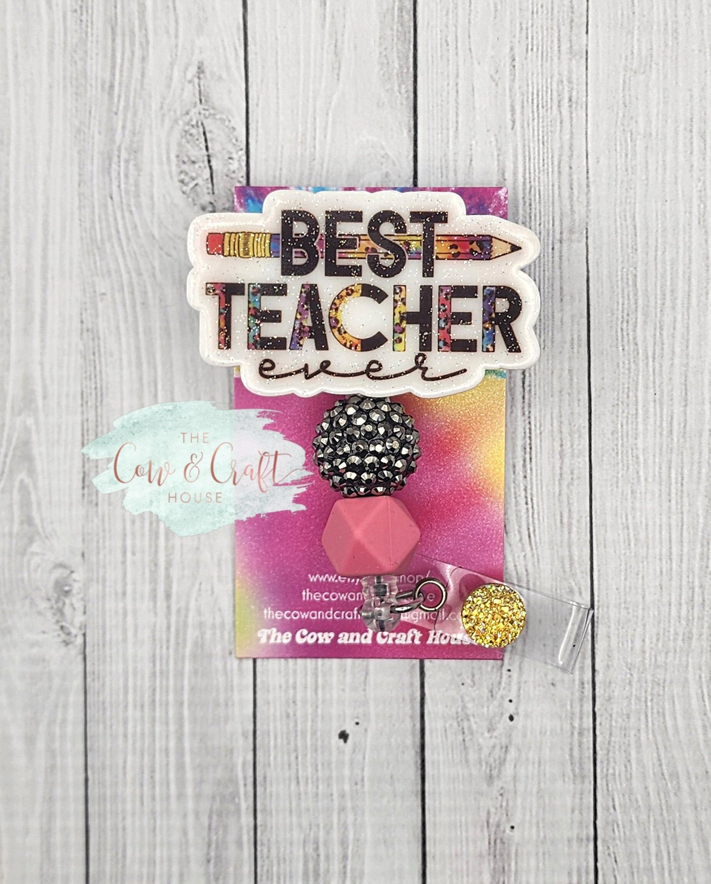 Best Teacher Ever Badge Reel, Acrylic Teacher Gift