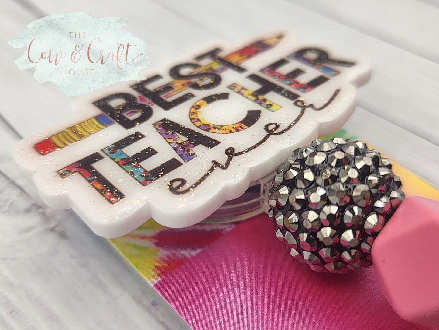 Best Teacher Ever Badge Reel, Acrylic Teacher Gift