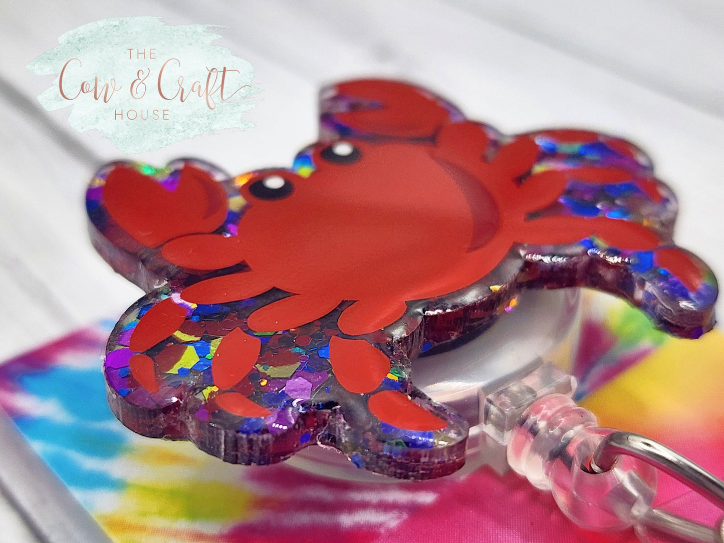 Glitter Hermit Crab Badge Reel: Beach Summer ID Holder