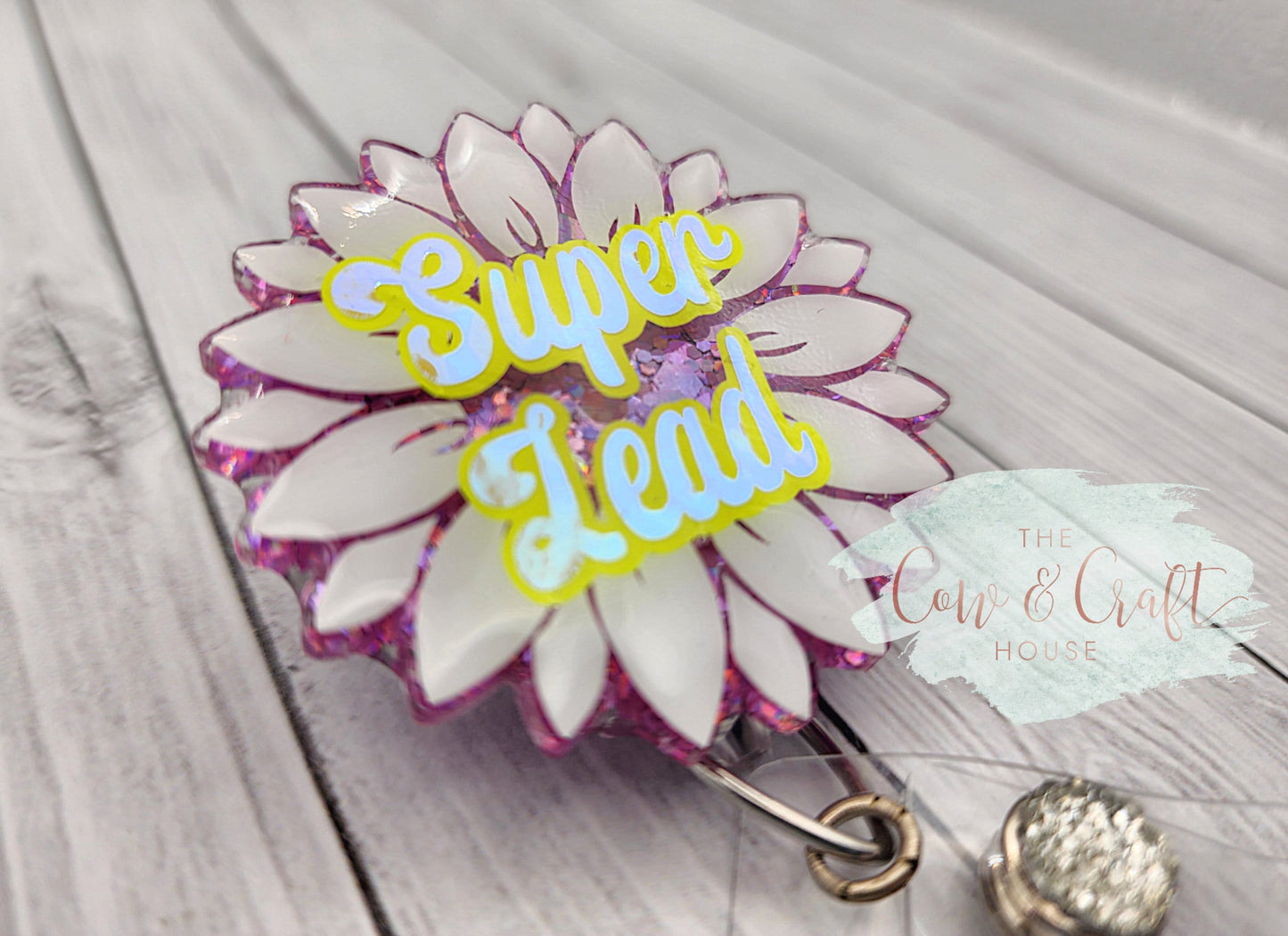 Sunflower "Super Lead" Badge Reel: Glitter Resin ID Holder