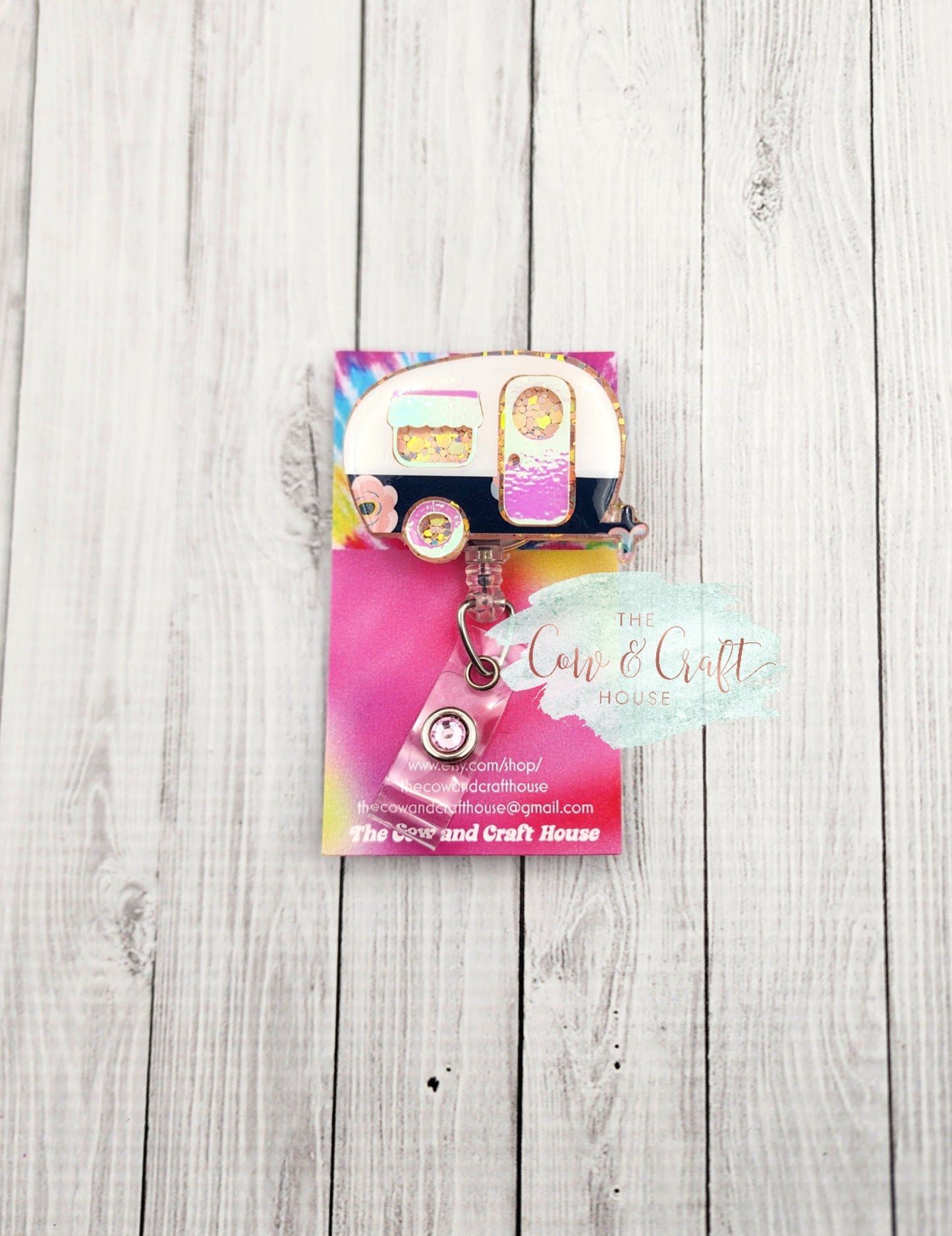 Camper Badge Reel: Glitter RV Retractable ID Holder