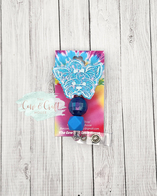 Yorkie Badge Reel: Glitter Puppy ID Holder with Beads