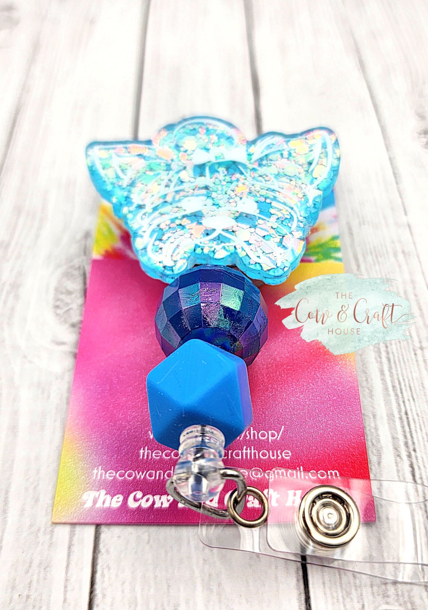 Yorkie Badge Reel: Glitter Puppy ID Holder with Beads